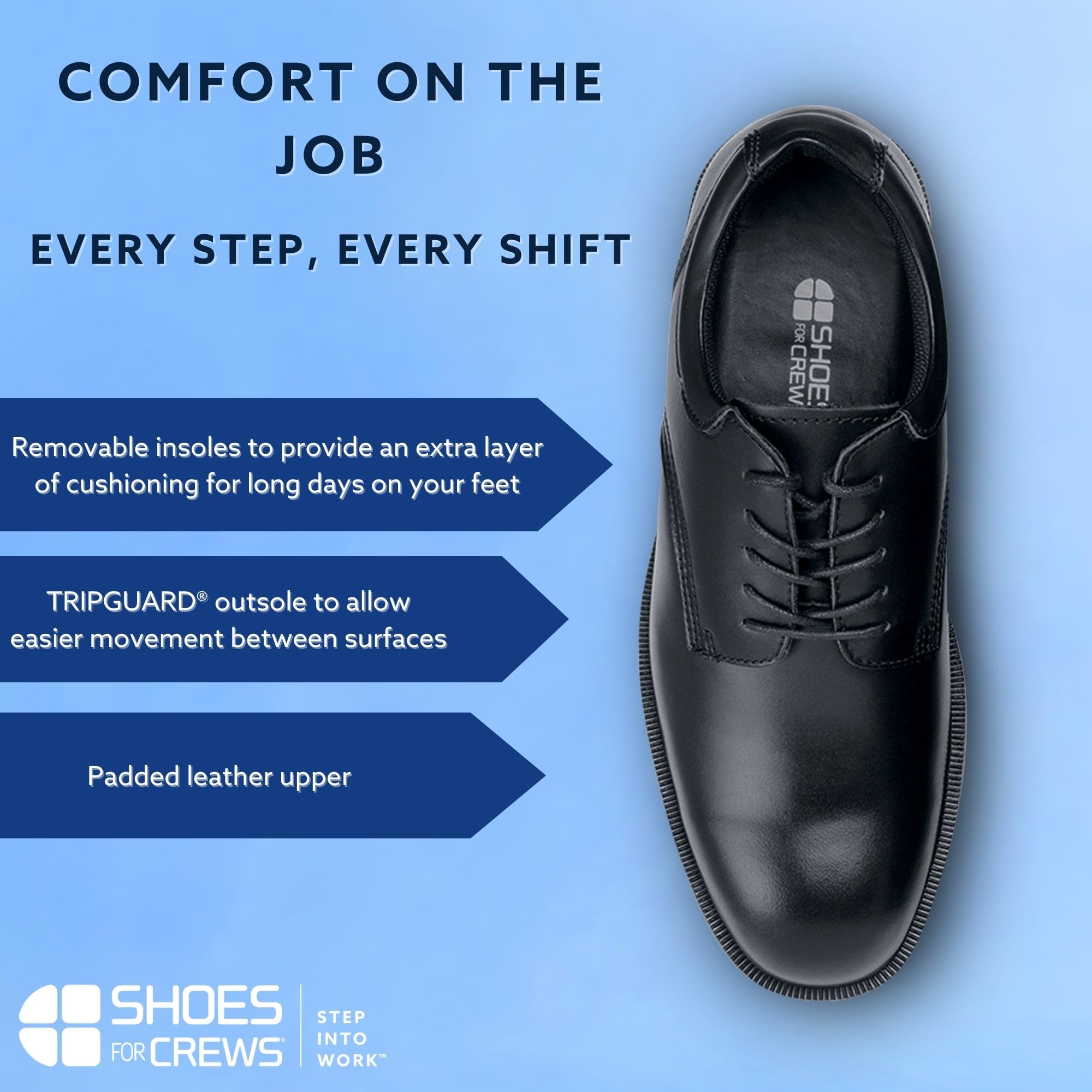 Slip-Resistant Waterproof Oxford Dress Shoes for Men - Cambridge Uniform Work Shoes | Non-Skid Professional Black Leather Shoes for Restaurant, Hospital & Office Workers (Size 8)