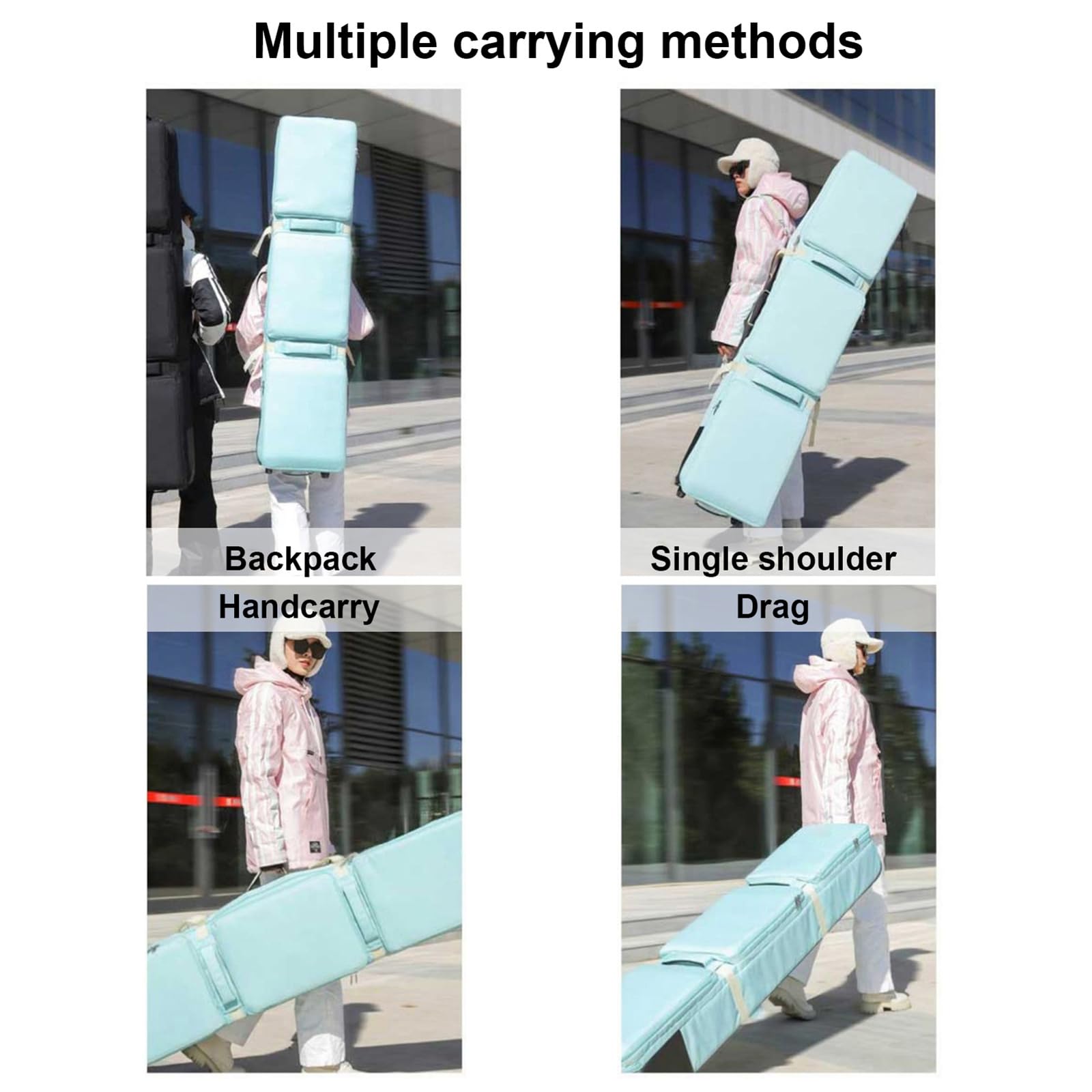 Roller Snowboard Bag with Wheels - Fully Padded Double Rolling Ski Bag for Travel | Foldable Wheeled Ski Carrier for 1-2 Skis or Snowboards | Perfect for Airplane, Road Trips & Winter Sports