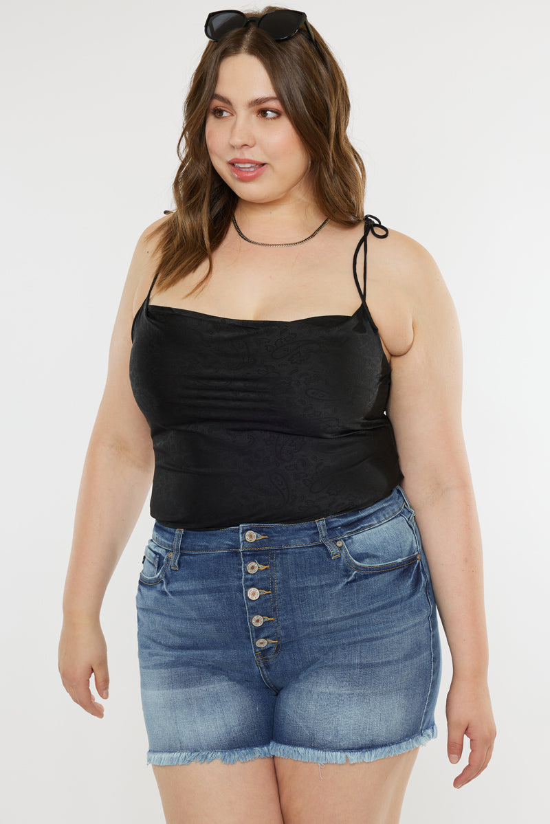 Devon High Rise Shorts for Women - Plus Size Denim Shorts with Stretch, Comfortable & Stylish - Perfect for Summer, Casual Outfits, and Beach Vacations
