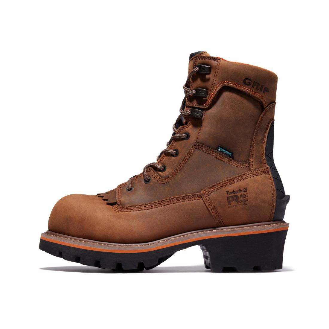 **Evergreen 8 Inch Composite Toe Waterproof Logger Work Boots for Men - Brown - Durable & Comfortable for Construction, Hiking & Outdoor Work**