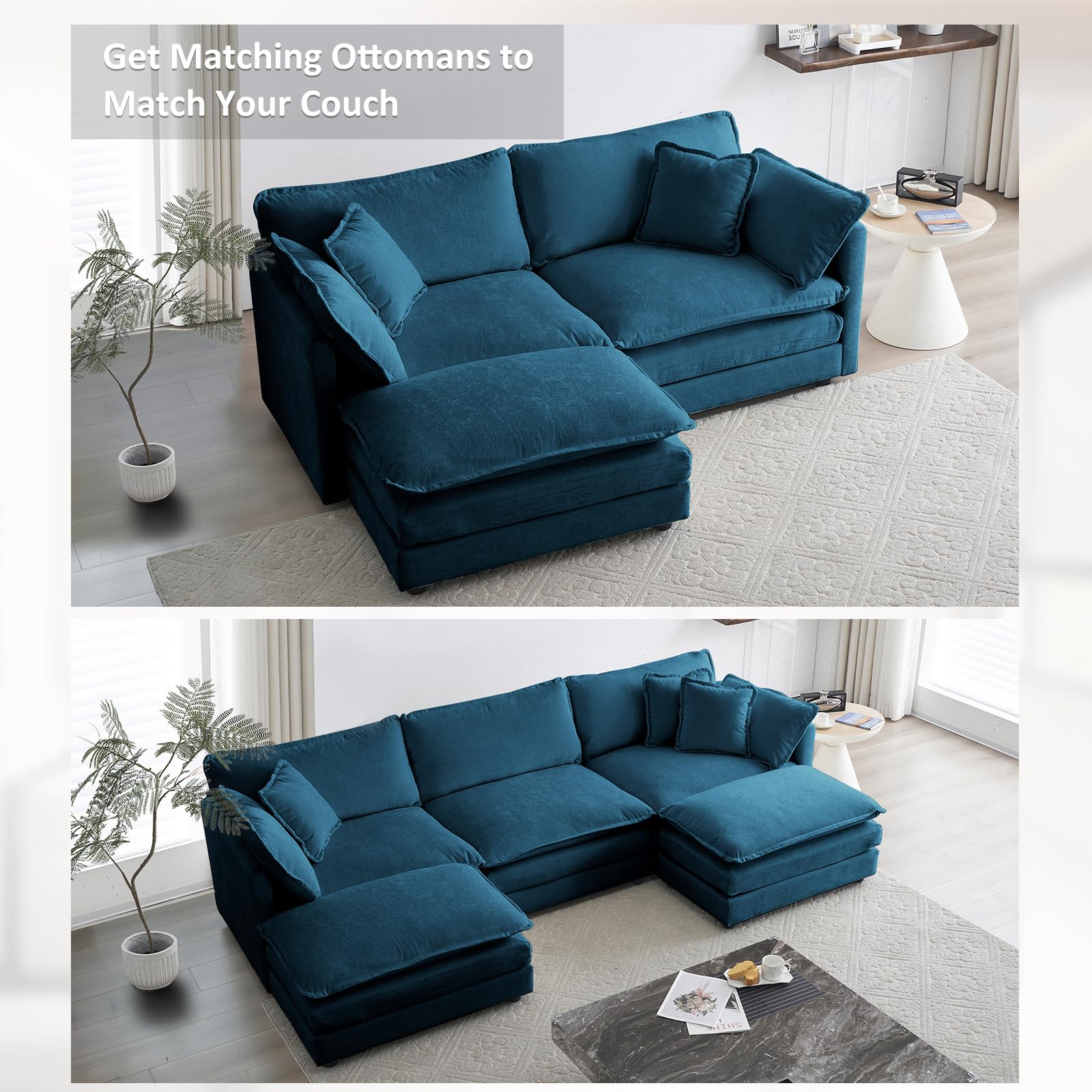 KIVENJAJA Blue Chenille Upholstered Ottoman Footrest - Soft Storage Pouf for Loveseat, Modular Sectional Couch - Perfect for Living Room, Bedroom & Home Theater Relaxation