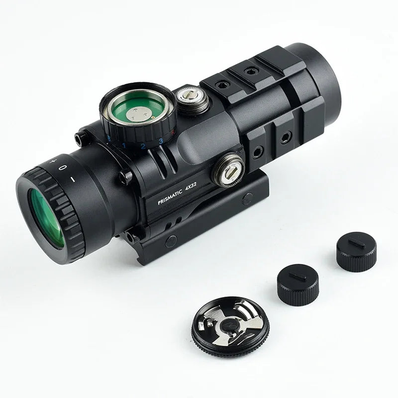 4x32 Tactical Trilateral Rail Prism Scope - Red/Green/Blue Crosshair Reticle - Adjustable Optic Sight for Airsoft Rifles - 20mm Rail Mount - Perfect for Tactical Shooting, Hunting & Outdoor Adventures