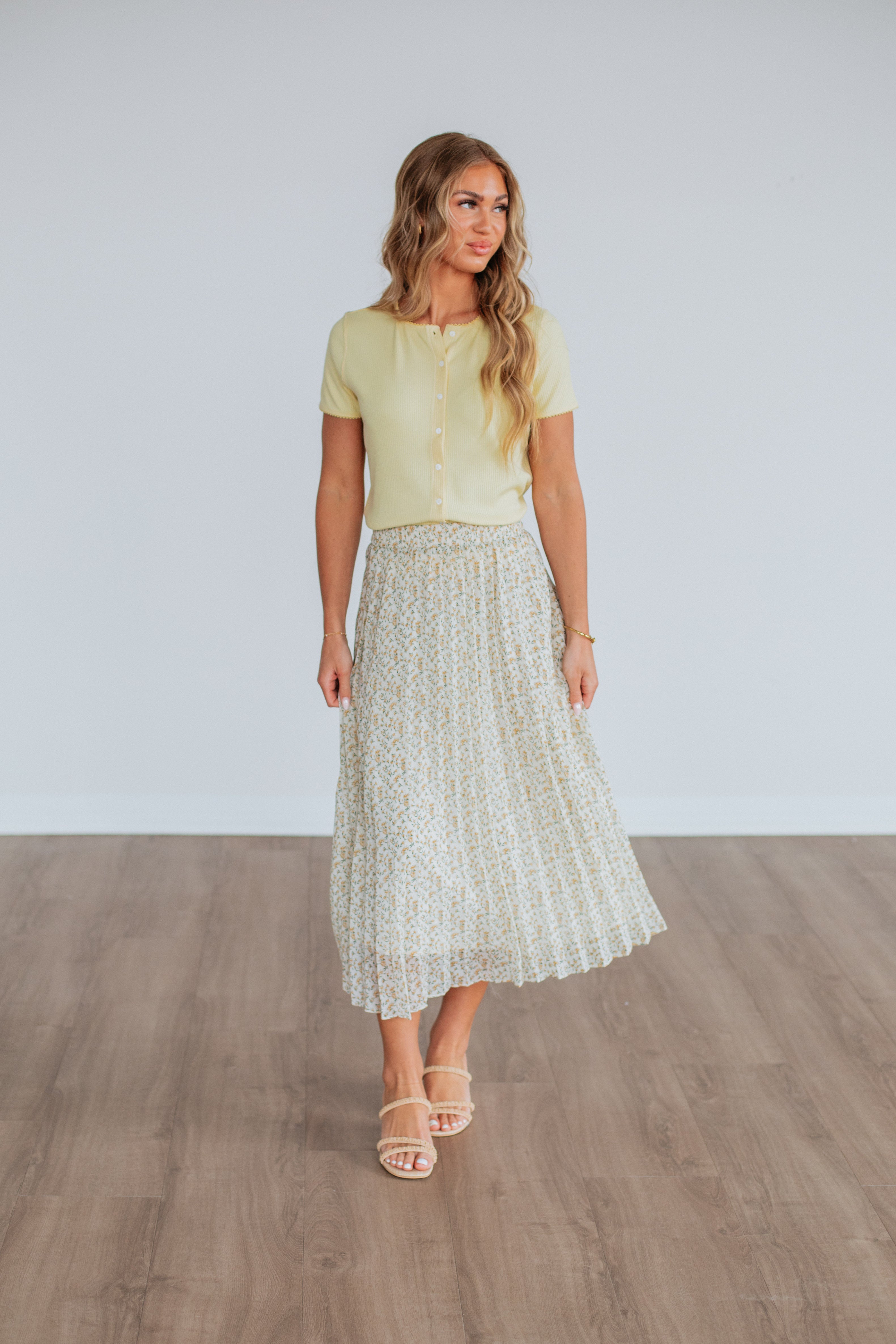 Ashie Pleated Floral Skirt for Women - Cream Mix Flowy Midi Skirt | Summer Casual Dress, Beach Vacation Outfit, Boho Chic Style
