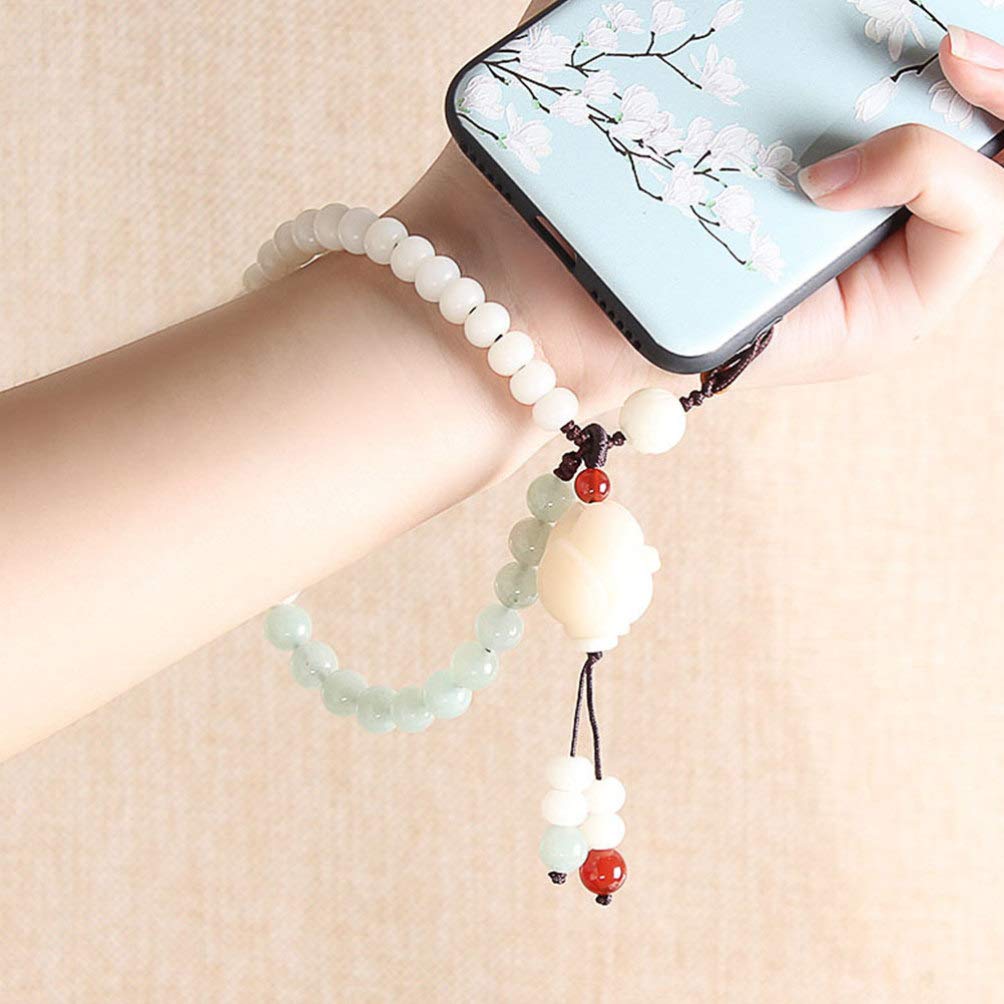 Hemobllo Crystal Phone Lanyard - Chinese Style Phone Strap with Pendant, White Short Hanging Chain for iPhone & Android - Perfect for Keychains, Gifts & Accessories