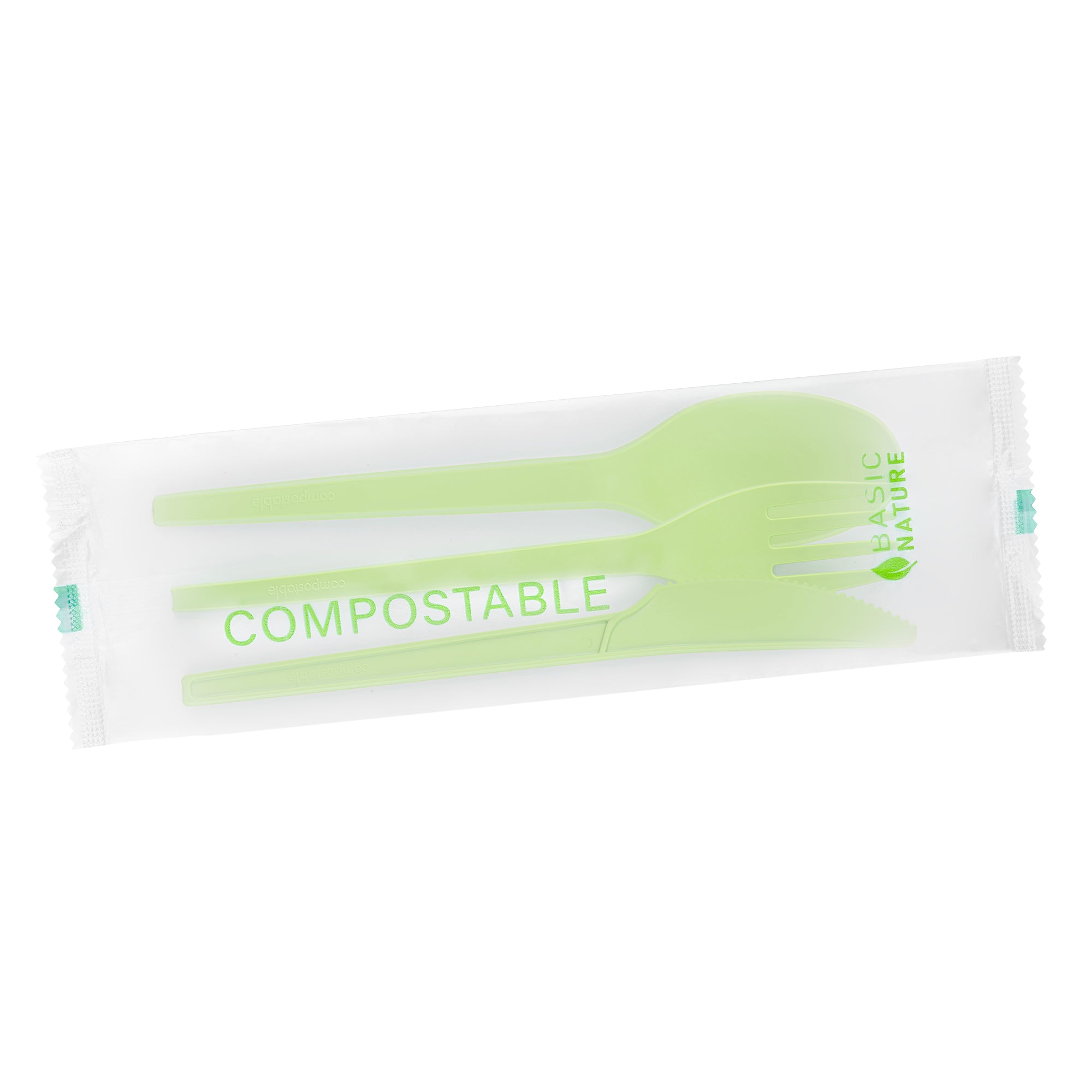 Eco-Friendly Compostable CPLA Plastic Cutlery Set - 100-Piece Heat Resistant Green Utensils with Biodegradable Wrapper (6.5