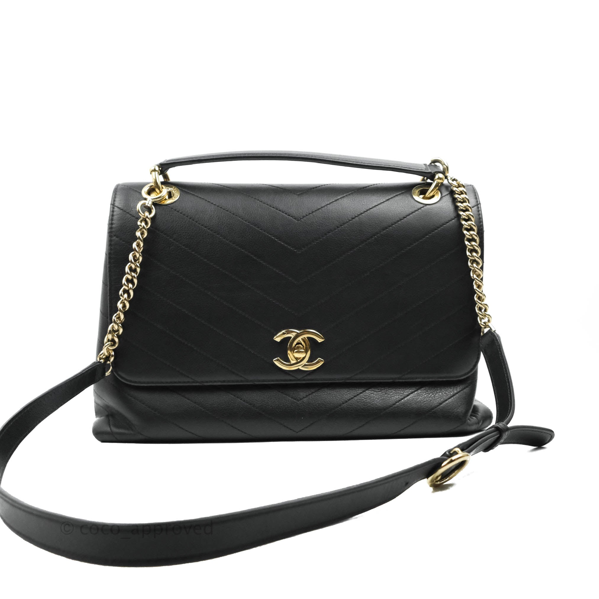 Chanel Chevron Top Handle Bag in Black Calfskin with Gold Hardware - Luxury Handbag for Women, Perfect for Parties, Work & Everyday Use
