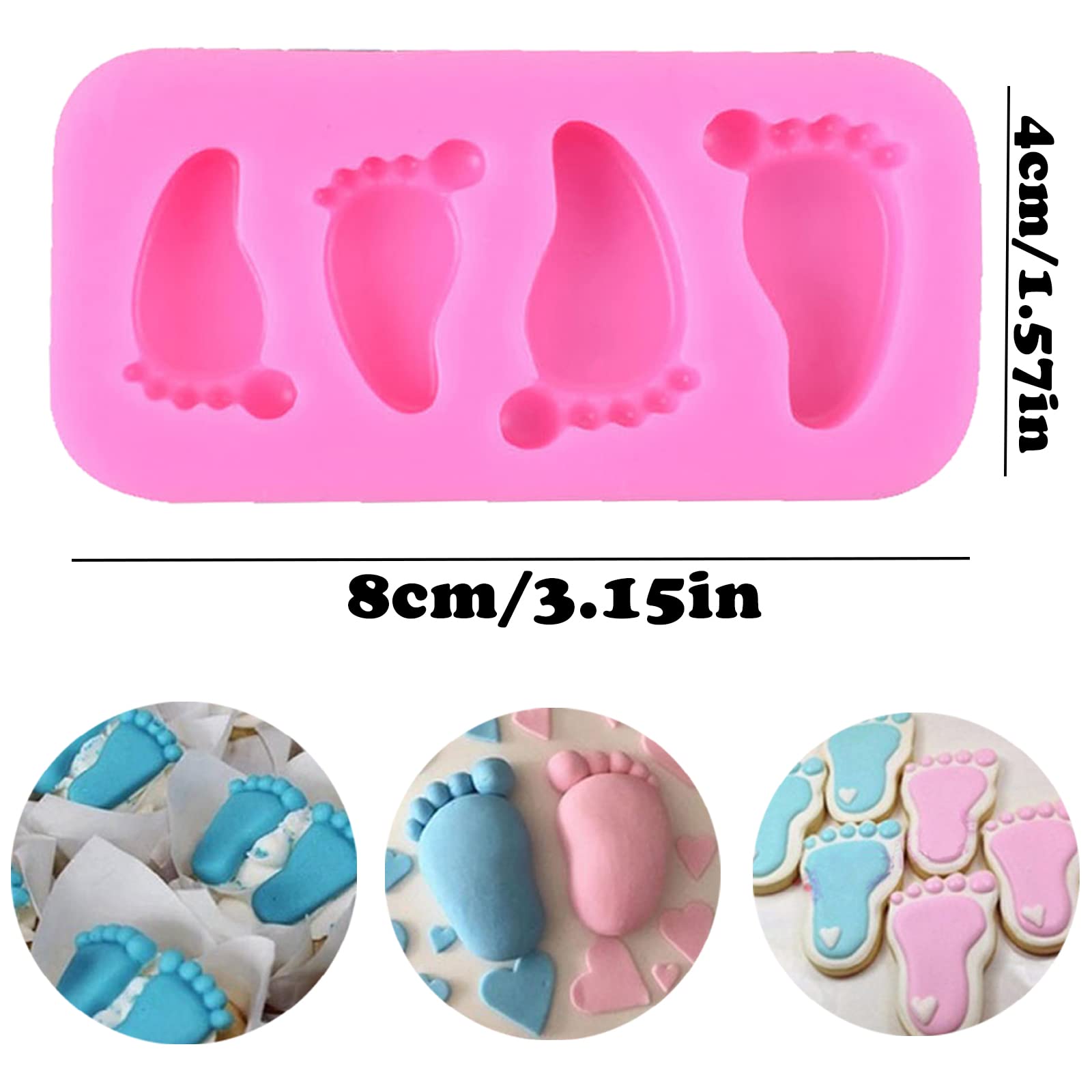 3D Silicone Fondant Molds Set of 4 - Baby Shower DIY Cake Decorating Tools for Soap Making, Baking & Cookie Stamps - Perfect for Newborn Footprint Keepsakes and Edible Decorations