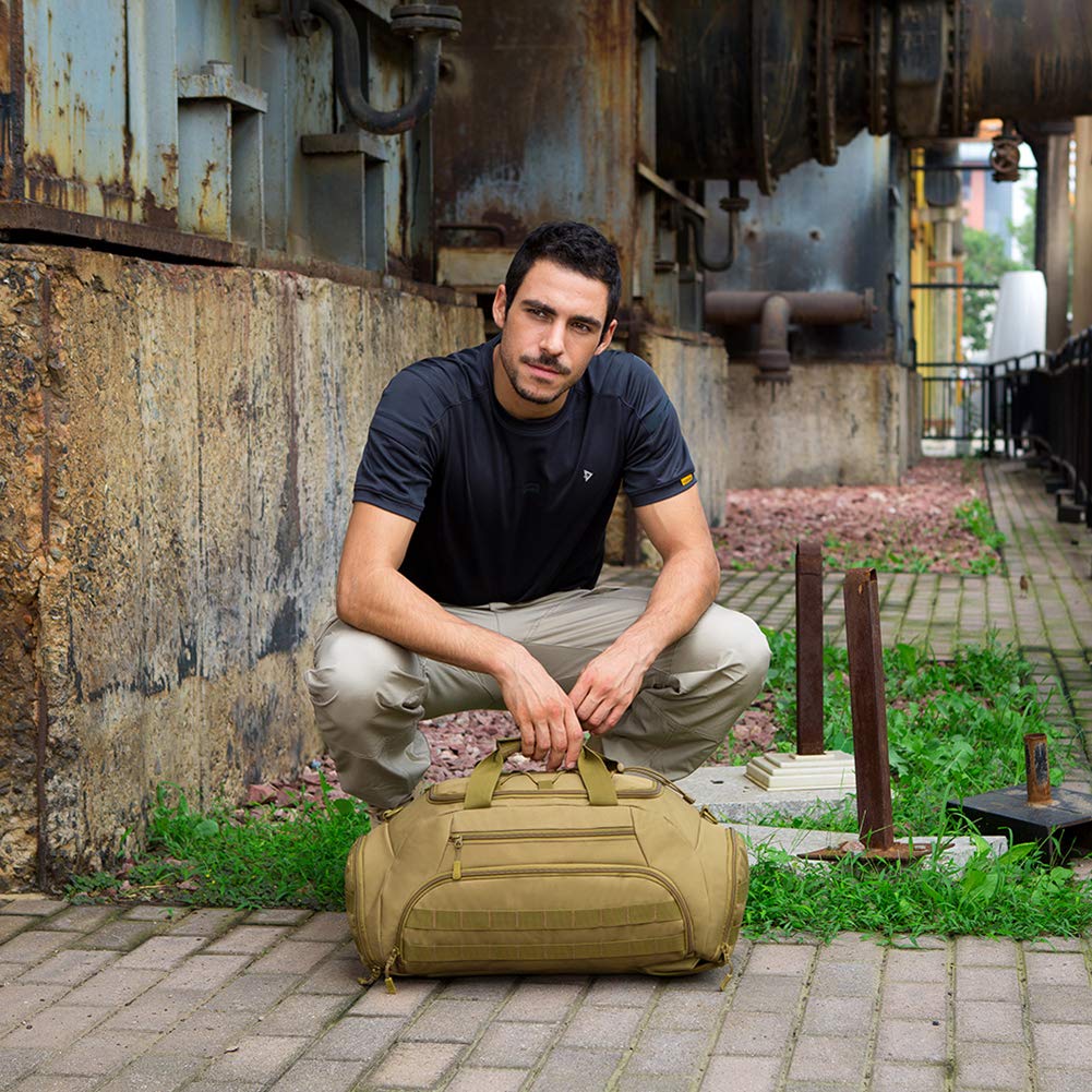 Tactical Duffle Bag 35L - Military MOLLE Gym Backpack for Men, Waterproof Travel Luggage with Rain Cover & Patch - Ideal for Camping, Hiking, Outdoor Sports & Gym Workouts (Black)