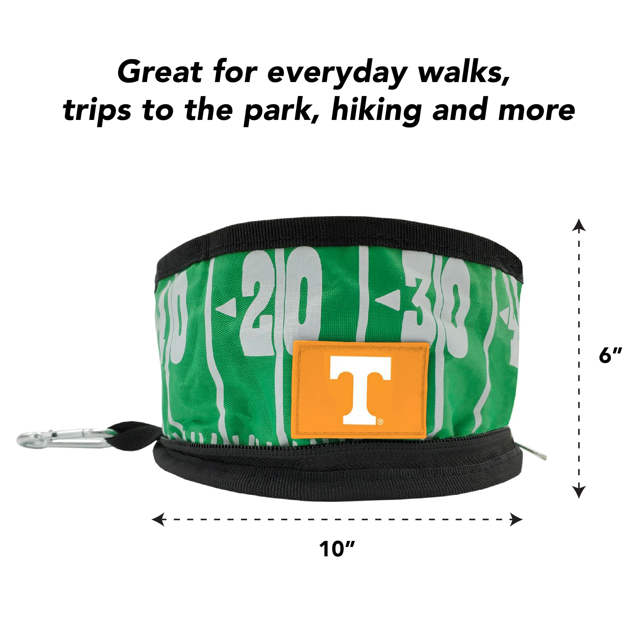 NCAA Tennessee Volunteers Collapsible Dog Travel Bowl - Portable Pet Food & Water Bowl for Dogs & Cats | Lightweight Leak-Proof Design with Football Field & Pebble-Grain Pattern | Perfect for Hiking, Camping & Road Trips