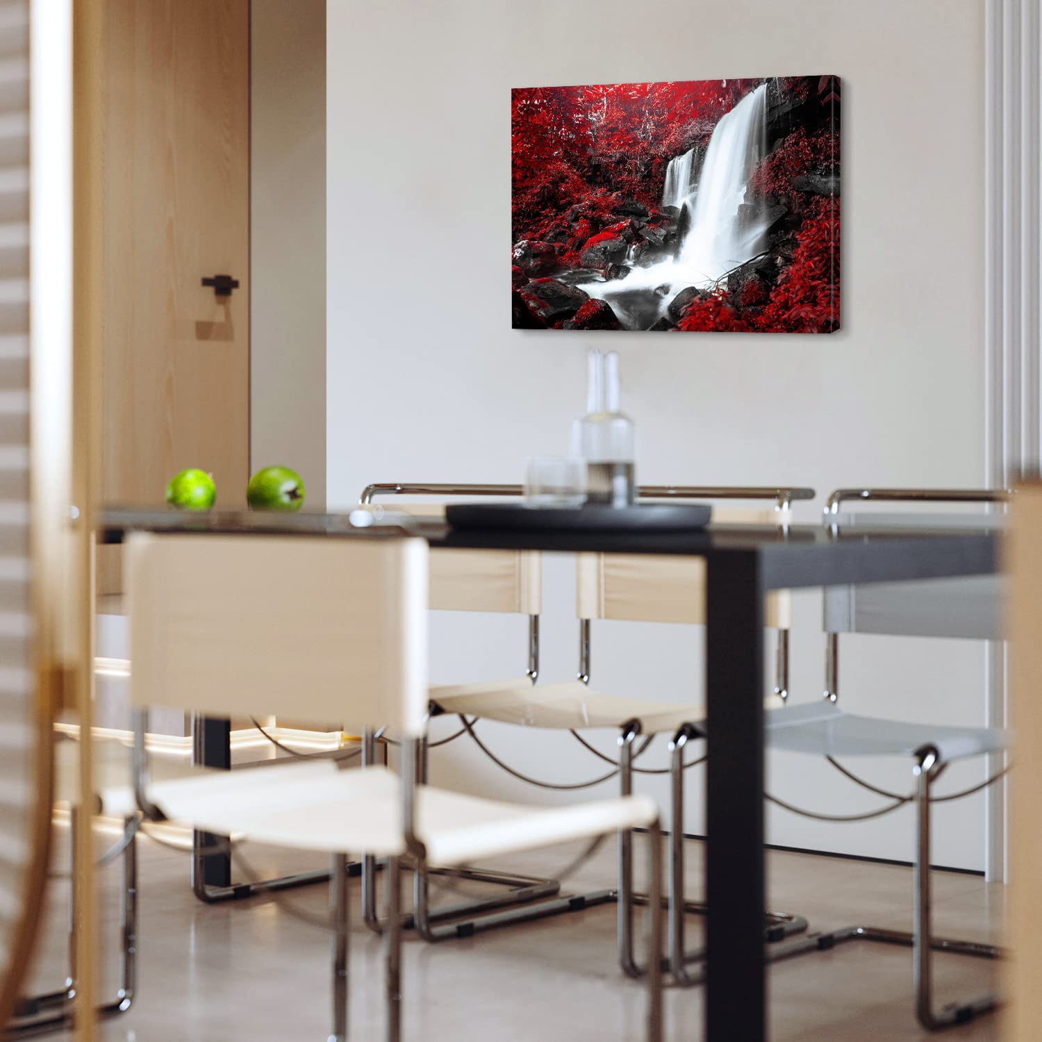 Nature Wall Art Waterfall Landscape Canvas Print - Red & Black Mountain Forest Scenic Painting for Bedroom, Bathroom, Living Room Decor - 16x24 Inch Tropical Trees Artwork | Perfect for Home, Office & Spa Relaxation Spaces