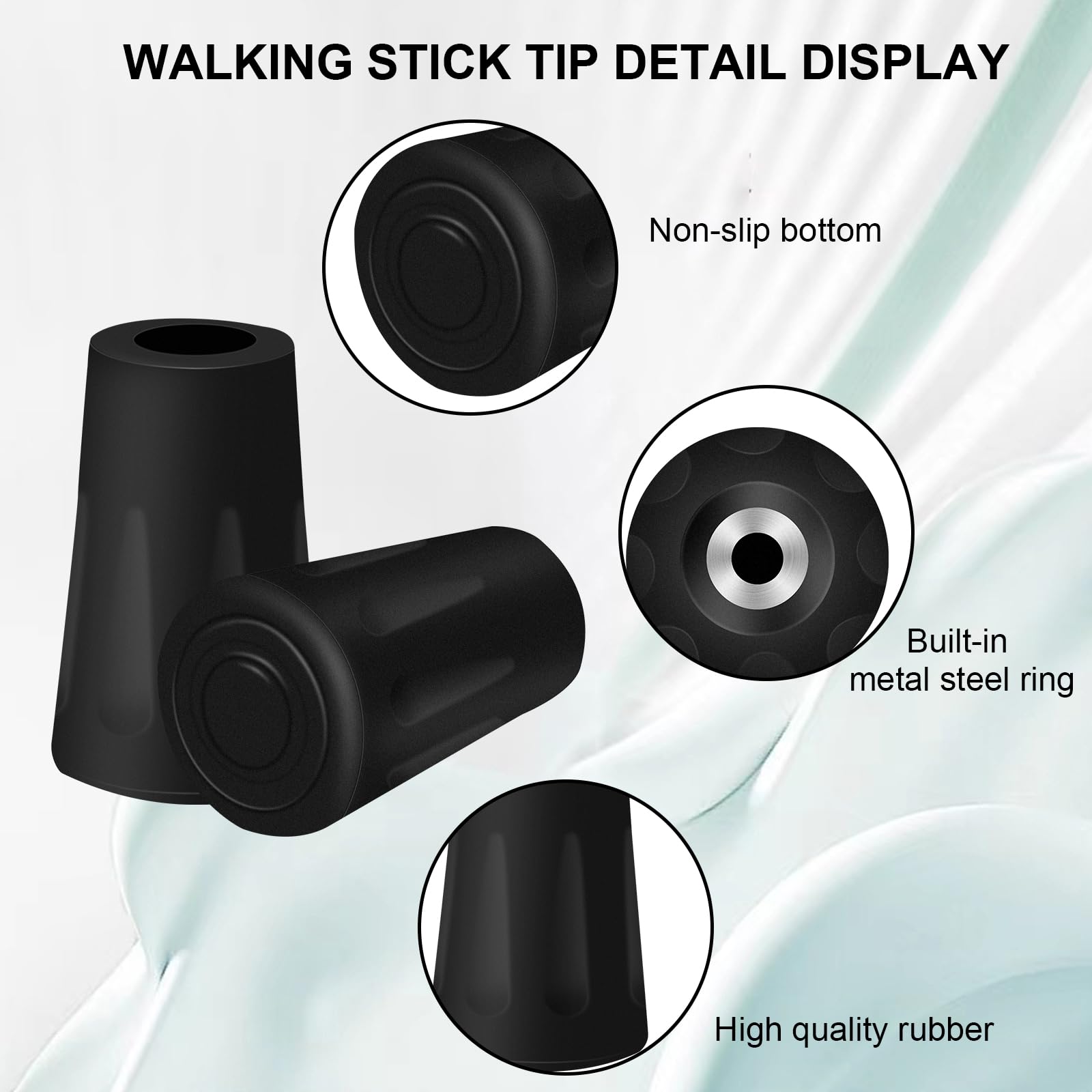 4Pcs Rubber Walking Stick Tips - Replacement Trekking Pole Protectors for Hiking Canes & Walking Sticks | Durable Non-Slip Rubber Feet for Outdoor Activities, Hiking, Camping & Elderly Support
