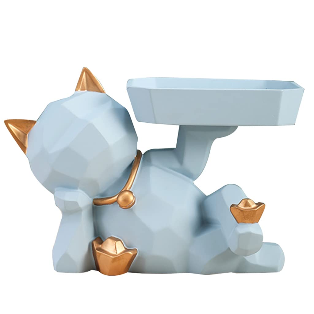 Geometric Resin Cat Jewelry Tray - Blue Decorative Storage Bowl for Keys, Rings & Candy (25x15x16cm) | Perfect for Home Decor, Wedding Gifts & Vanity Organization