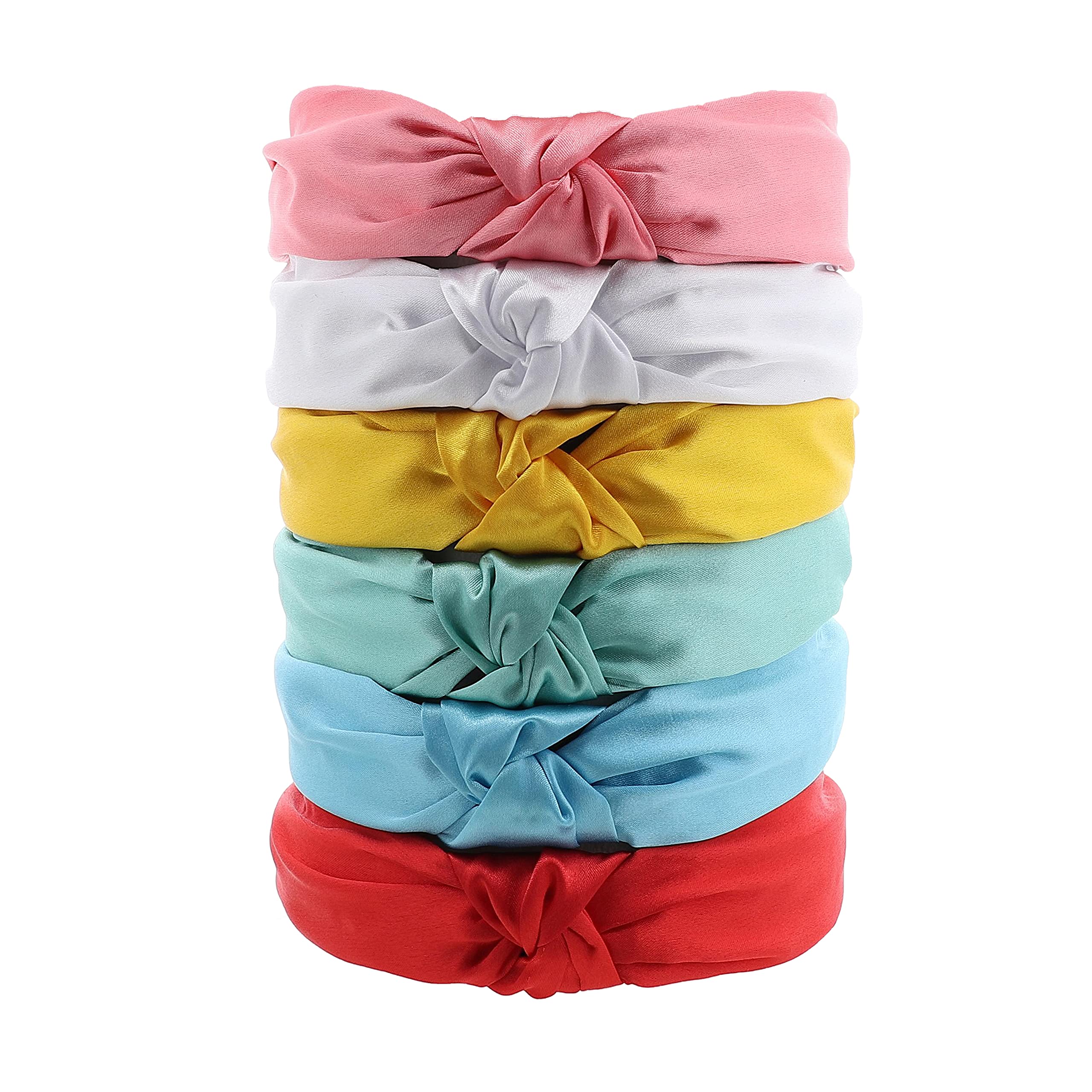 Motique Women's Satin Knot Headbands - Set of 4 Blue Hair Accessories for Everyday Wear, Weddings & Special Occasions