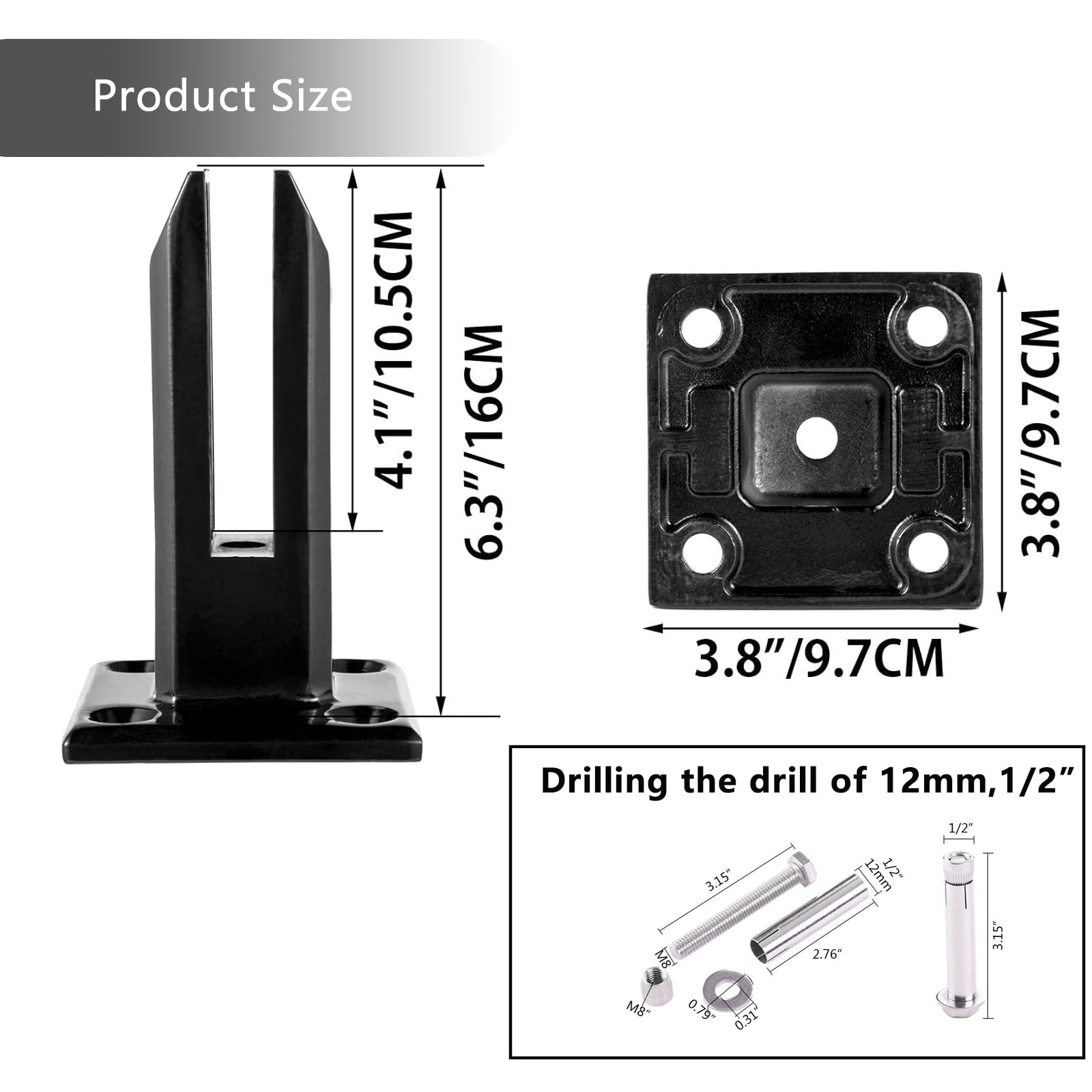 Heavy Duty Black 304 Stainless Steel Square Glass Railing Spigots - Glass Clamp Brackets for Pool Fencing, Balcony Railings, Stair Handrails - Strong Support for Floor Panels & Fence Posts (4-Pack) - Perfect for Modern Outdoor & Indoor Safety Barriers