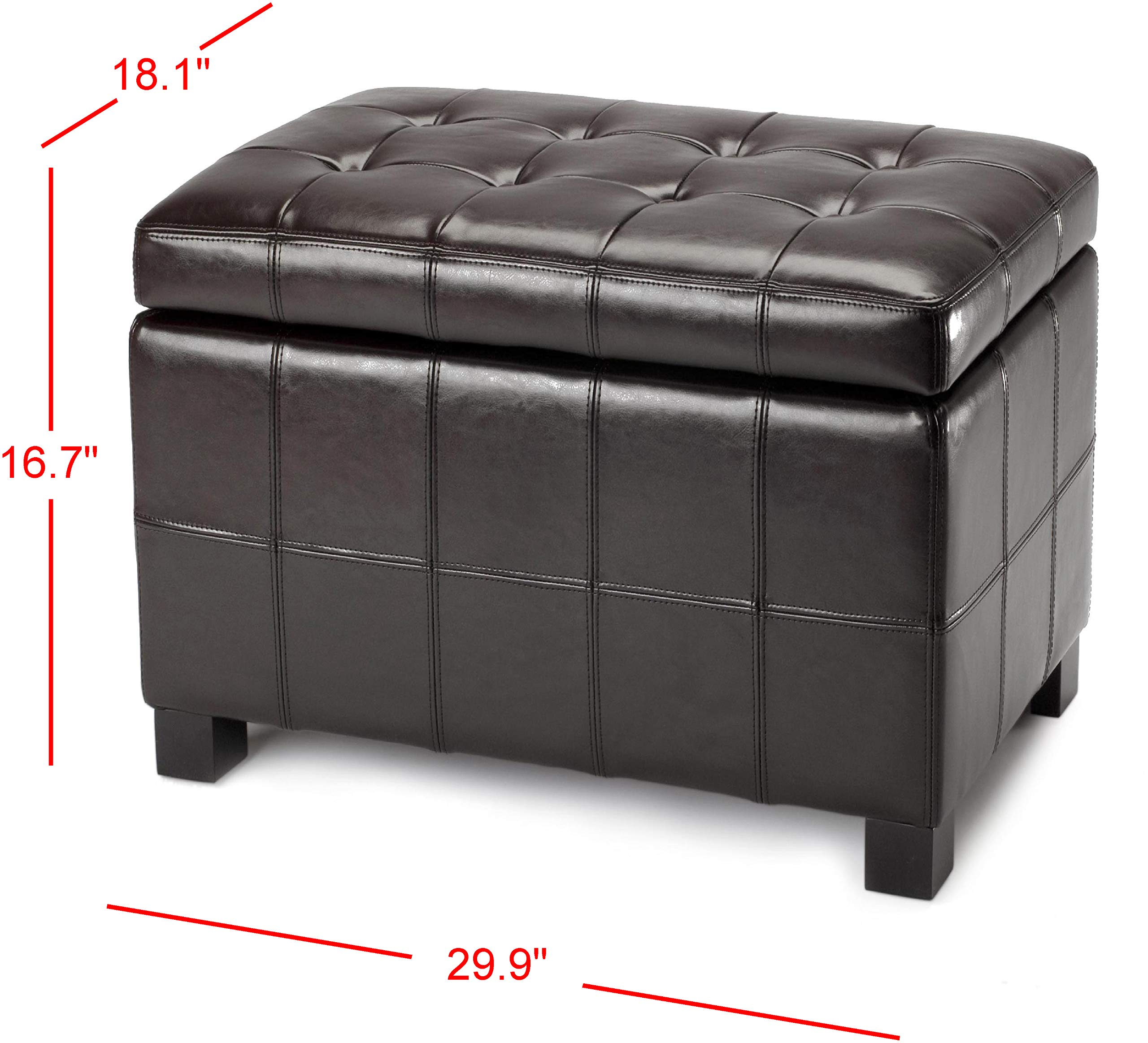 Safavieh Hudson Collection NoHo Tufted Brown Leather Small Storage Bench - Stylish Entryway Seat with Storage for Living Room, Bedroom & Hallway
