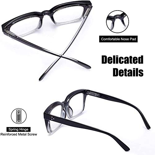 JiSoo Blue Light Blocking Reading Glasses 1.25 - Stylish Wide Frame for Women & Men (Black/Transparent) - Reduce Eye Strain for Computer Work, Gaming & Digital Screen Use