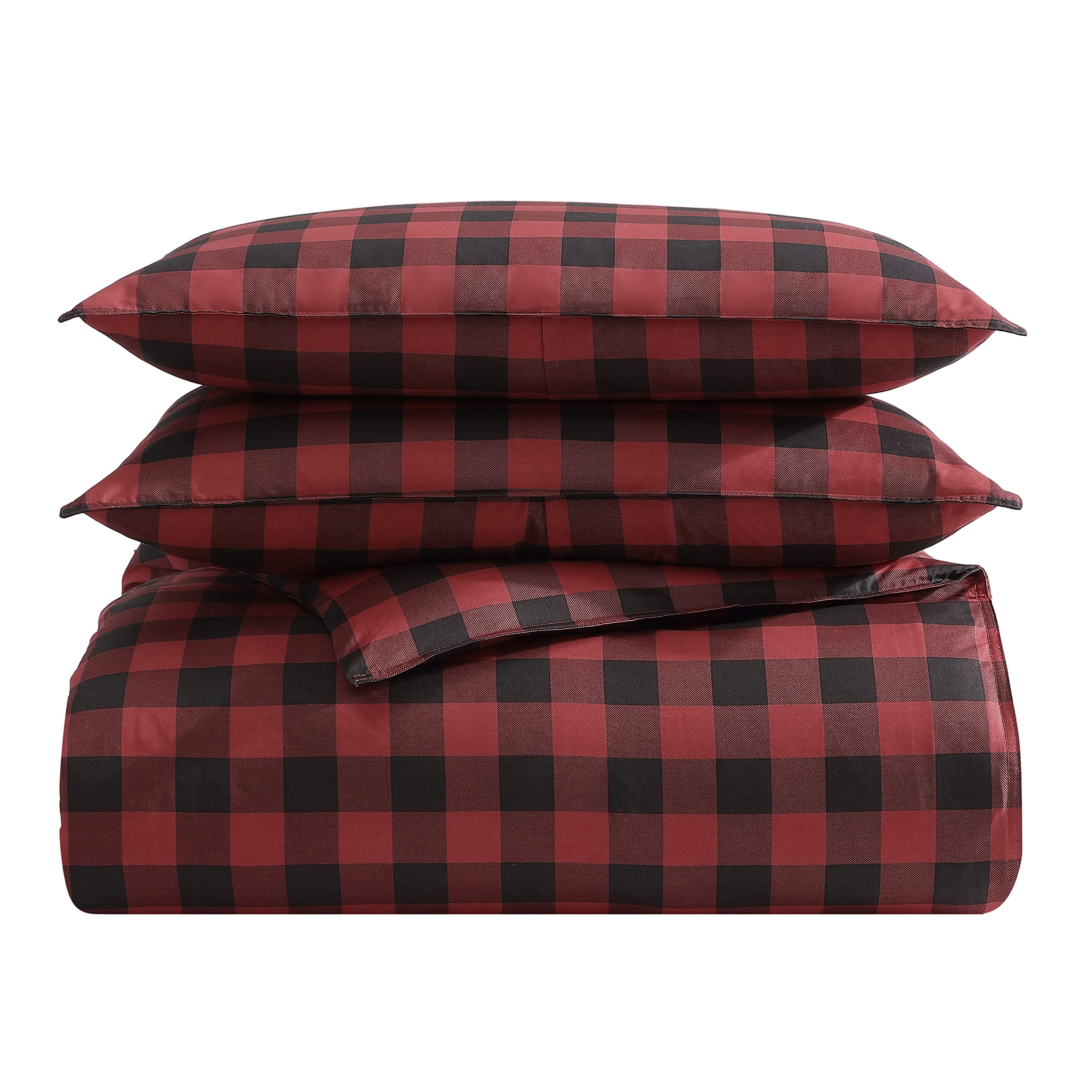Eddie Bauer Queen Size Comforter Set - 100% Cotton Reversible Bedding with Buffalo Plaid Design, All-Season Warmth (Red/Black) for Cozy Bedroom & Guest Room Decor
