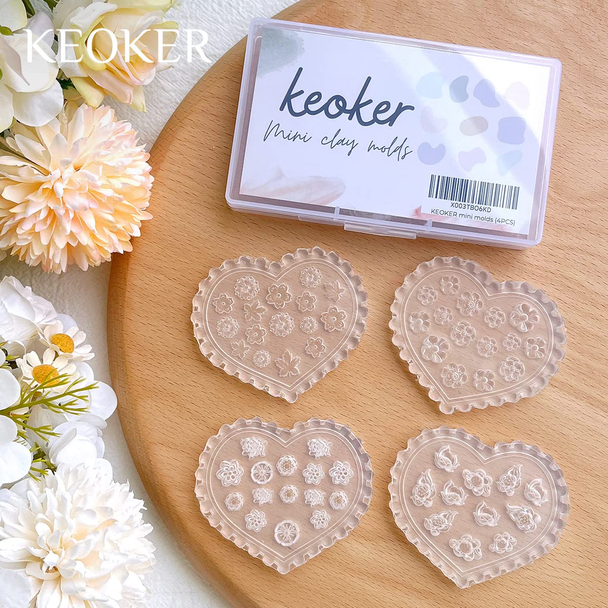 KEOKER 4PCS Floral Polymer Clay Molds for Jewelry Making - DIY Miniature Clay Cutters for Earrings, Pendants & Crafts | Perfect for Polymer Clay Art, Resin Jewelry & Home Decor Projects