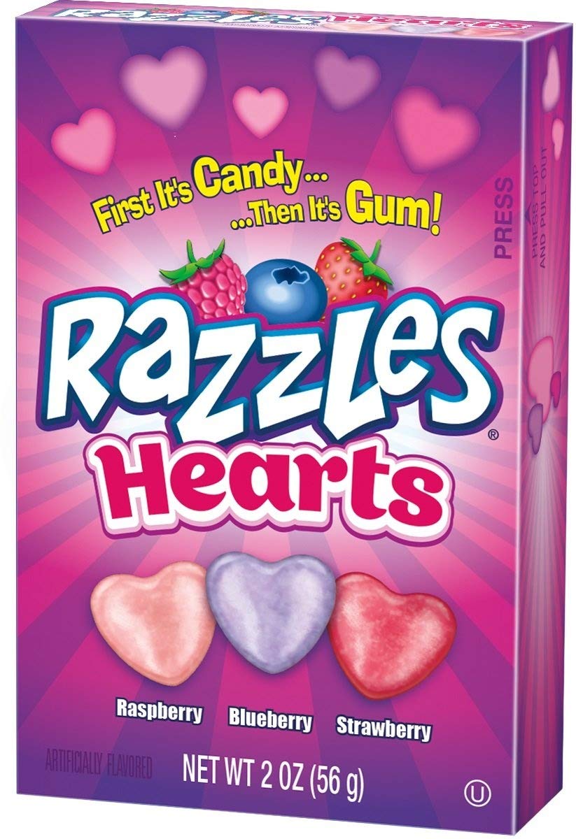 Concord Valentine Razzles Hearts Candy - 2 Ounce Box (24 Count) | Sweet Heart-Shaped Candies for Valentine's Day Gifts, Party Favors & Romantic Celebrations