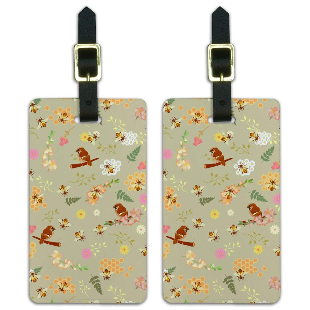 Stylish Birds and Bees Pattern Luggage ID Tags - Set of 2 Waterproof Travel Bag Tags for Carry-On Suitcases, Backpacks & Kids' Luggage - Perfect for Airports, Vacations & School Trips