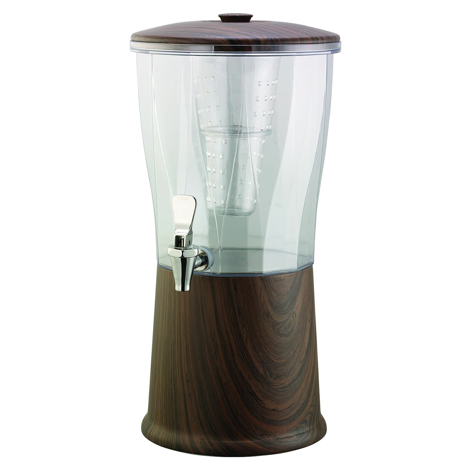 3 Gallon Stainless Steel Beverage Dispenser with Infuser Tube & Spigot - Dark Wood Stand - Perfect for Parties, Events & Home Entertaining