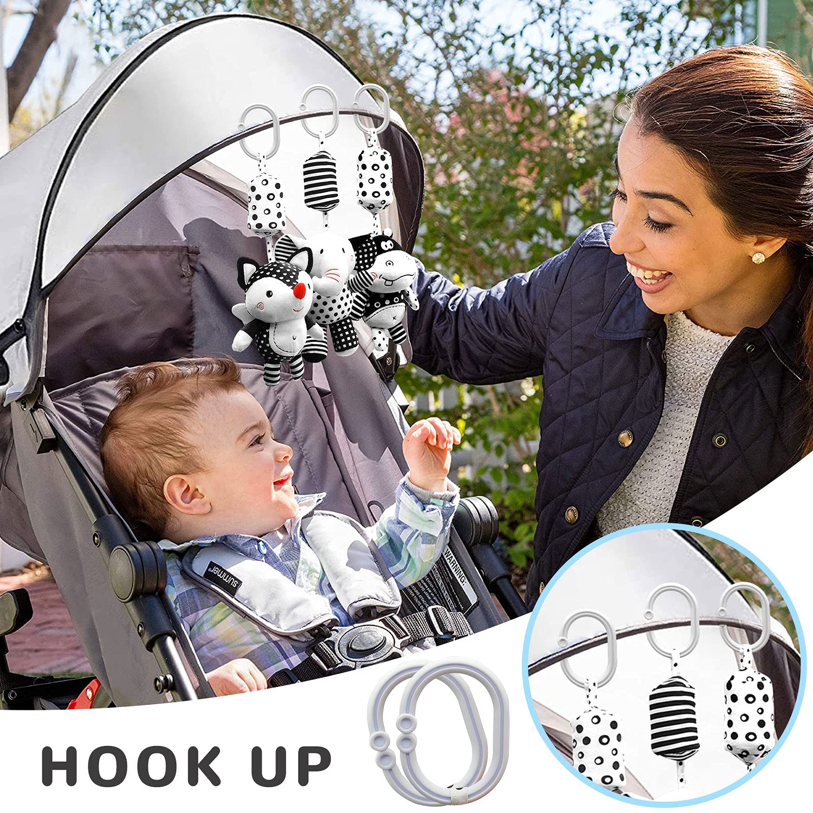 **XIXILAND Black and White High Contrast Baby Toys for 0-12 Months - Newborn Sensory Rattle with Wind Chimes, Stroller & Car Seat Hanging Toy for Boys & Girls | Perfect for Early Visual Stimulation & Soothing**