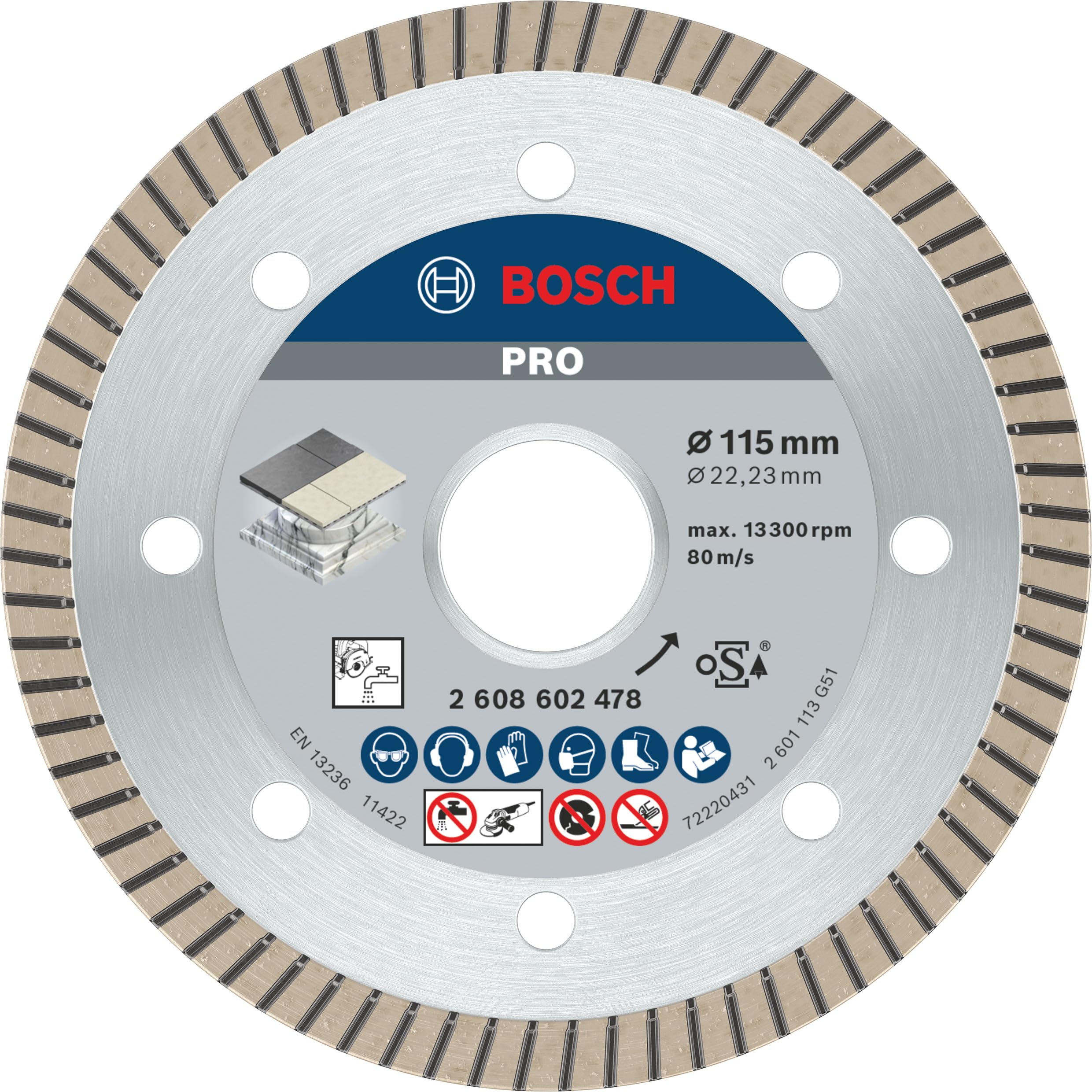 Bosch 2608602478 Diamond Cutting Disc - Premium Turbo Segmented Blade for Ceramic Tile, Porcelain & Stone - Fast, Clean Cuts for DIY & Professional Tile Installation