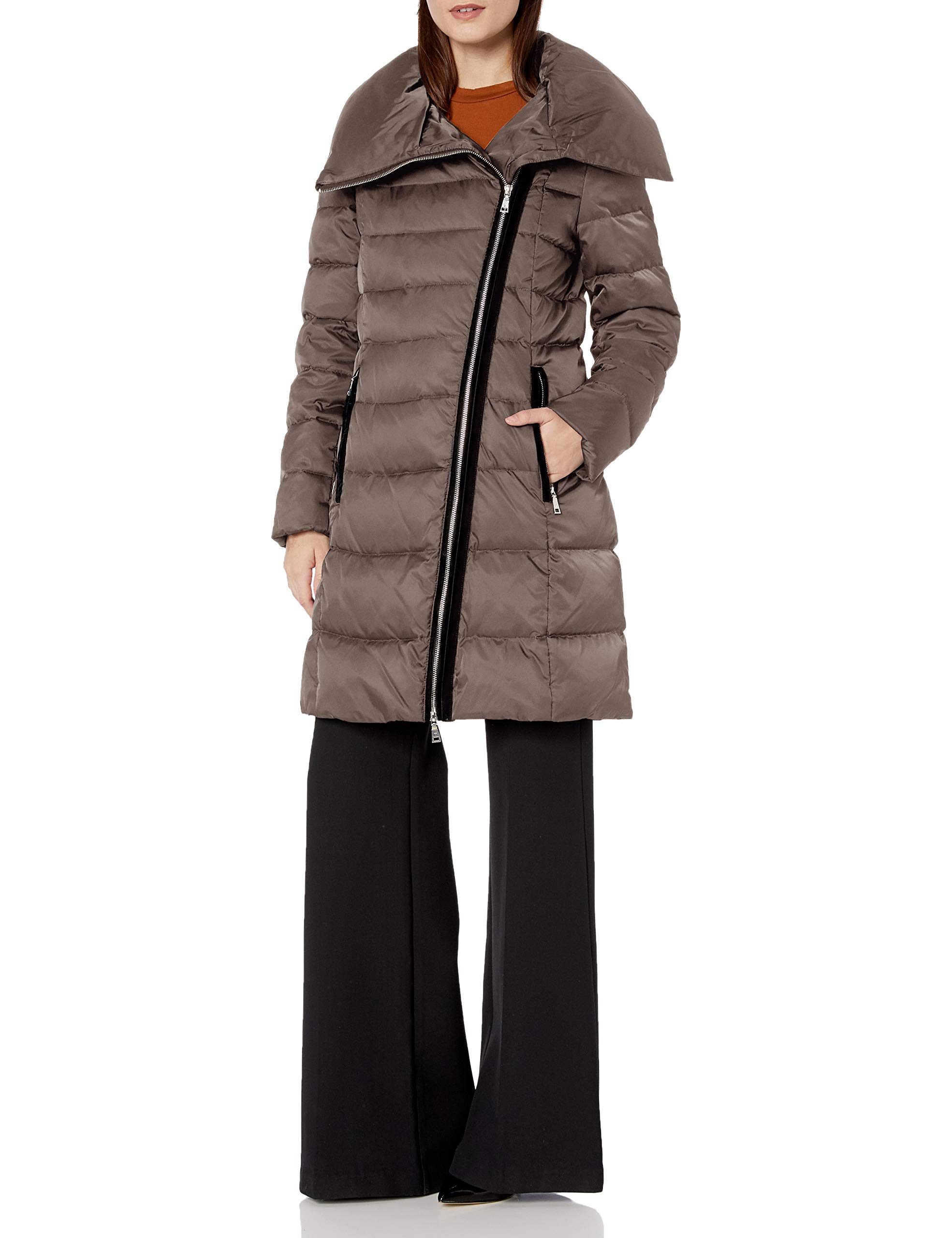 Tahari Women's Heavyweight Asymmetrical Puffer Coat - Winter Warm Down Jacket with Hood, Waterproof Windproof for Outdoor Activities, Snowboarding & Cold Weather Fashion