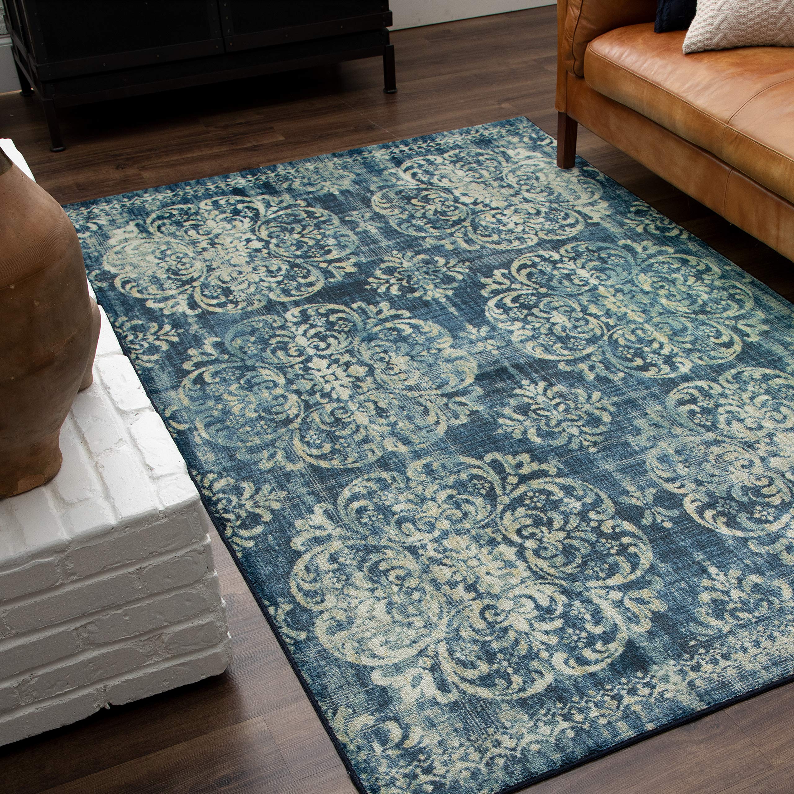 Mohawk Home Portgate Navy 10' x 14' Ornamental Area Rug - Soft Non-Slip Living Room Rug for Bedroom, Dining Room & Home Decor