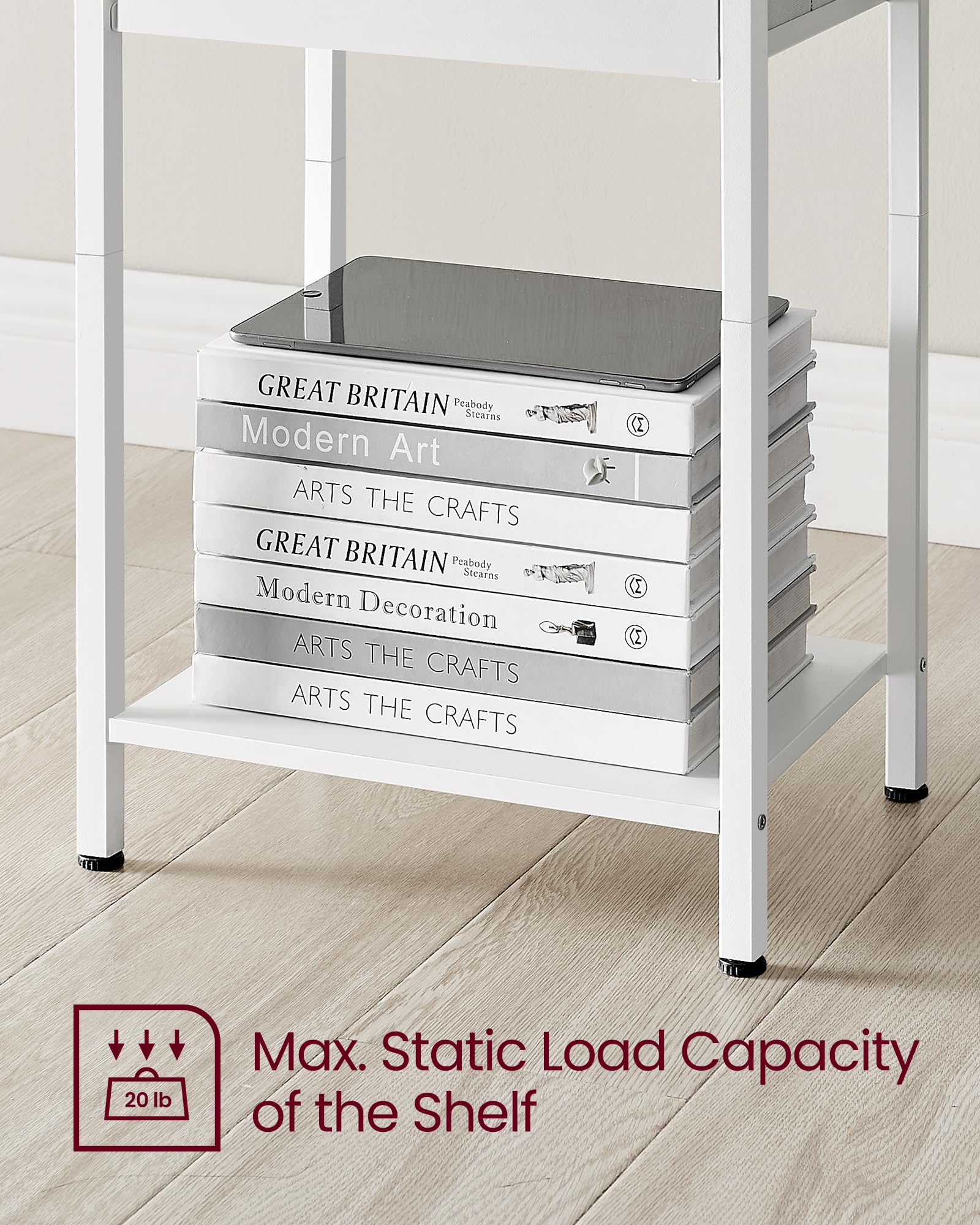 VASAGLE 24-Inch Tall Nightstand Set of 2 - White Fabric Drawer Side Tables with Storage Shelf for Bedroom | Perfect for Small Spaces, Guest Rooms & Apartment Living