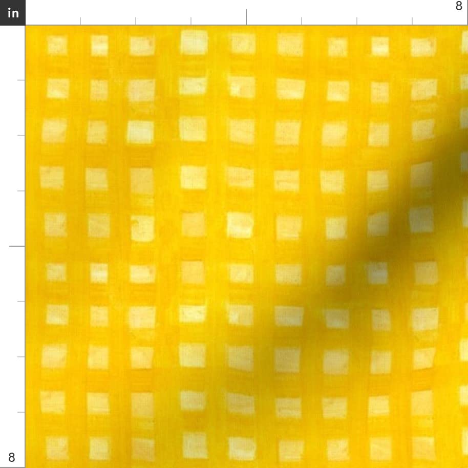 Yellow Paint Gingham Check Pattern Watercolor Fabric - Gender Neutral Minky Printed Fat Quarter for Sewing Baby Blankets, Quilt Backing & Plush Projects - Soft & Durable Spoonflower Material