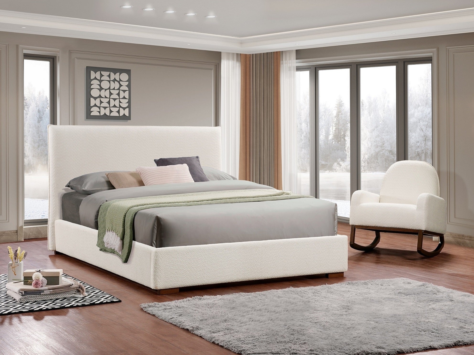 BoucleLux Modern Upholstered Platform Bed Frame - Queen Size Bed with Luxe Boucle Fabric Headboard - Perfect for Contemporary Bedrooms & Small Spaces