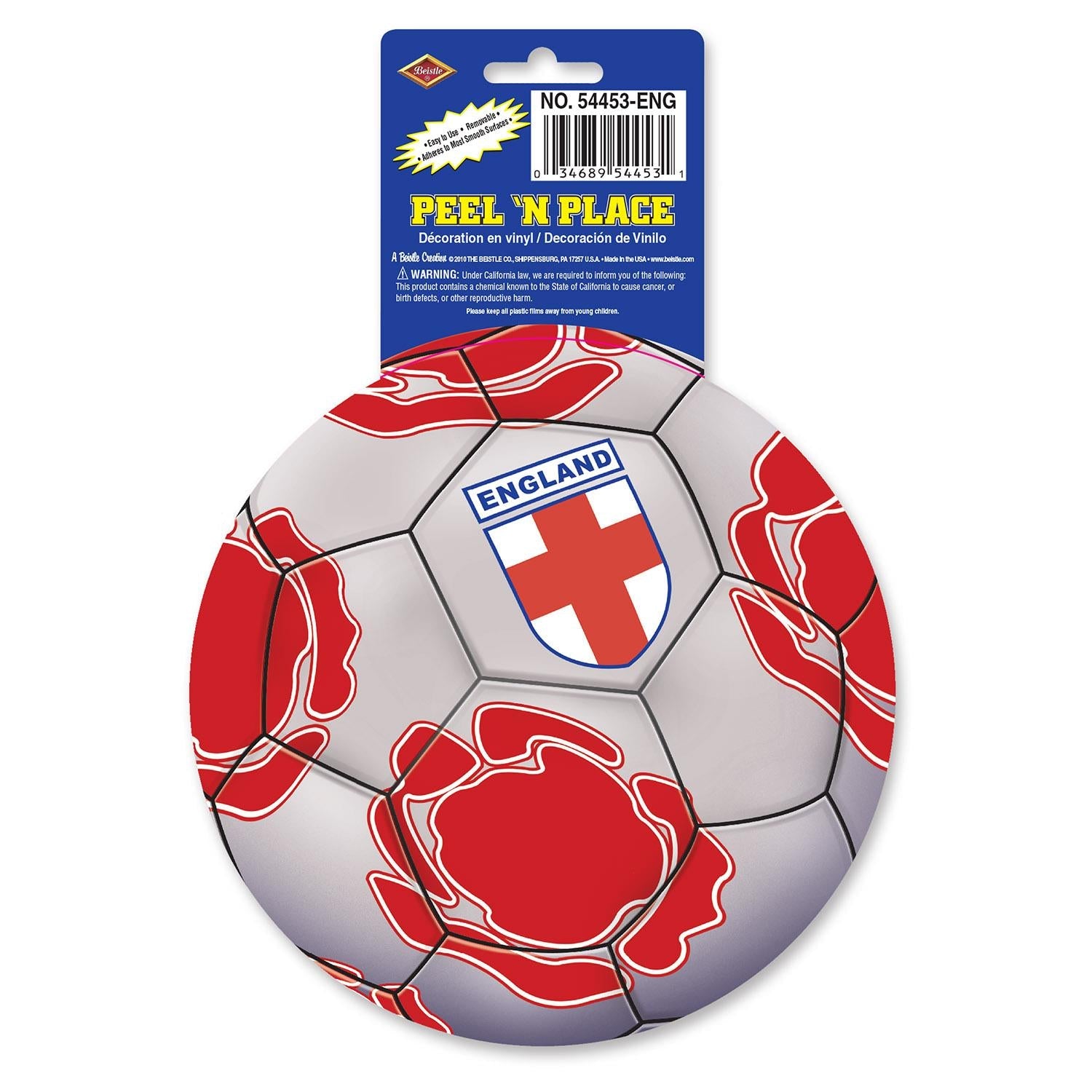 12-Piece Beistle Soccer Party Peel 'N Place Clings - England Flag Design - Perfect for World Cup Parties, Soccer Themed Events & Kids Room Decor