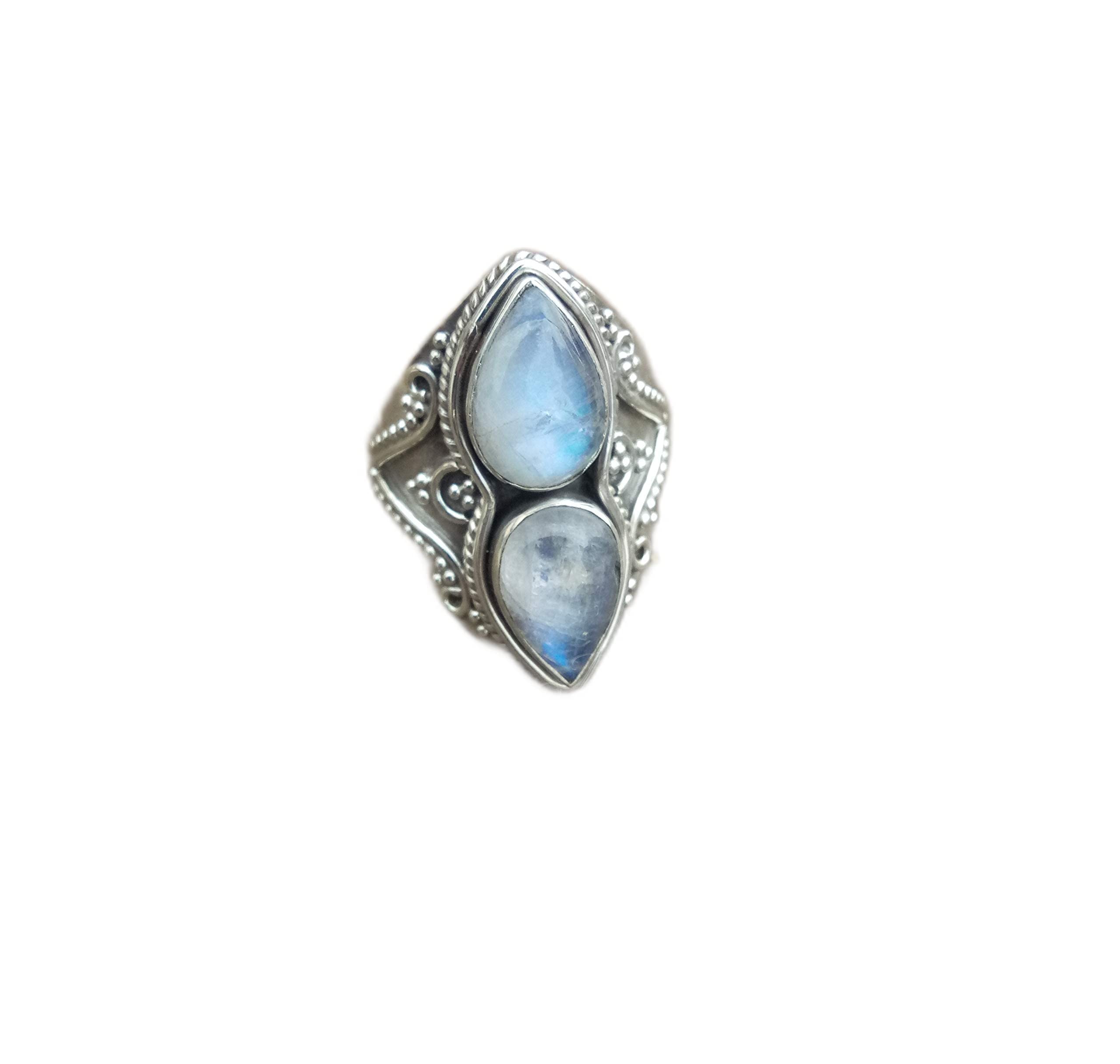 Rainbow Moonstone Silver Ring - Handmade Vintage Jewelry for Women | Genuine Stone Solitaire Ring, Boho Engagement Gift, Victorian Bridal Statement Ring | Perfect for Weddings, Anniversaries & Special Occasions