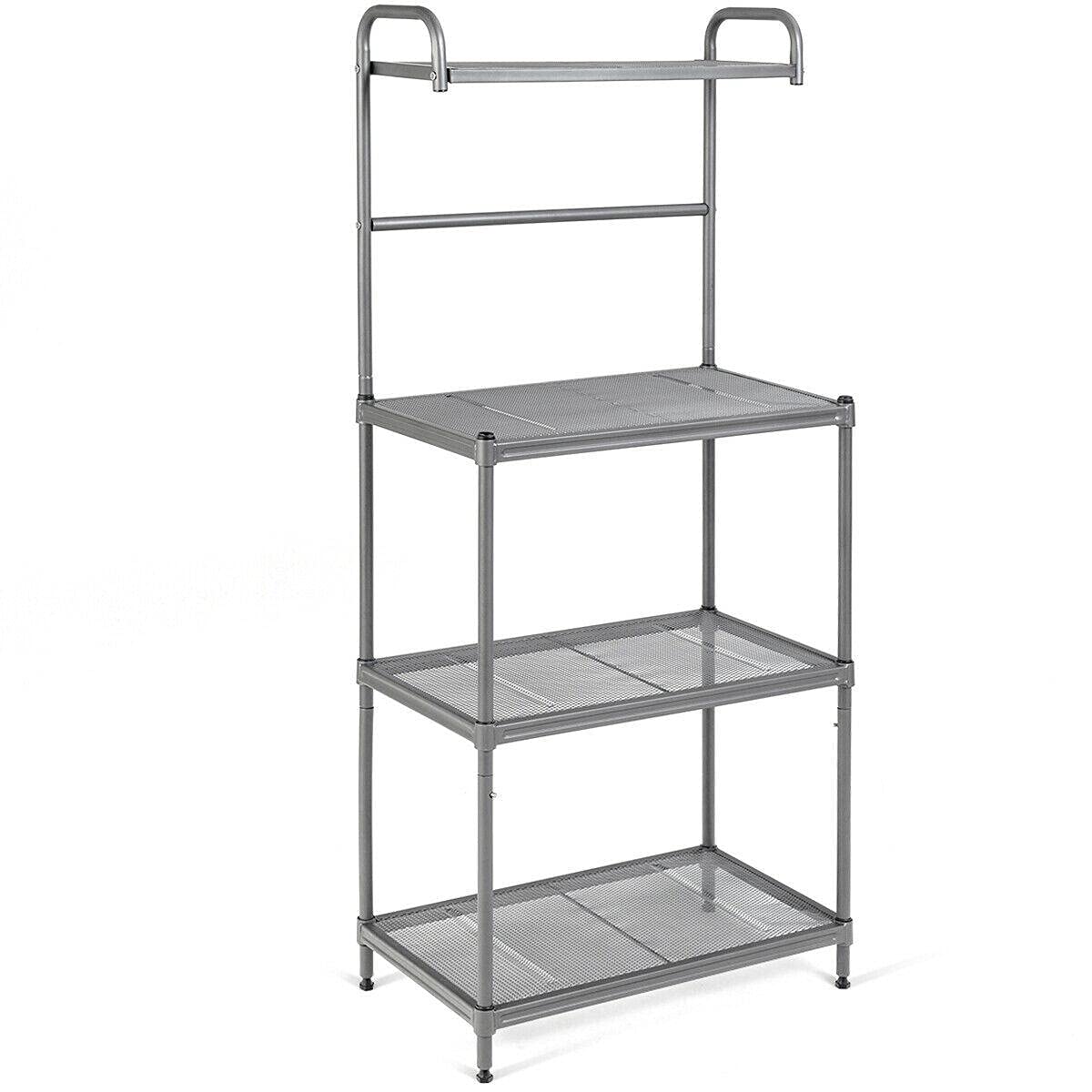 4-Tier Stainless Steel Baker's Rack with Microwave Stand - Heavy Duty Kitchen Storage Shelves for Microwave Oven, Spices, Cookware & Baking Supplies - Perfect for Small Kitchen Organization, Pantry Storage & Dining Room Decor