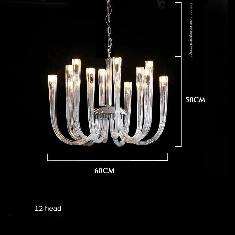 Italian U-Shaped Glass Crystal Chandelier - Elegant Art Pendant Light Fixture for Dining Room, Living Room, or Bedroom Decor