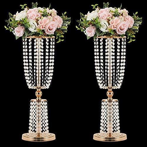 NUPTIO 10-Pack 23.75 Inch Gold Metal Crystal Vases - Tall Wedding Centerpiece Flower Holders for Reception Tables, Bridal Showers, Home Decor & Event Decorations