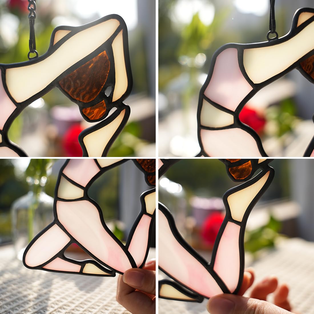 BOXCASA Handcrafted Stained Glass Suncatcher - Yoga Window Hanging Decor for Women, Perfect Yoga Lover Gift for Mom, Mother's Day, Birthday & Home Decoration | Ideal for Yoga Studios, Meditation Spaces & Mindful Home Decor
