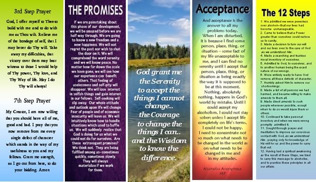 12 Step Recovery Bookmarks - Sobriety Gifts for Alcoholics Anonymous - 5 Pack Laminated Inspirational Bookmarks - Perfect for AA Meetings, Addiction Recovery & Sober Living Support