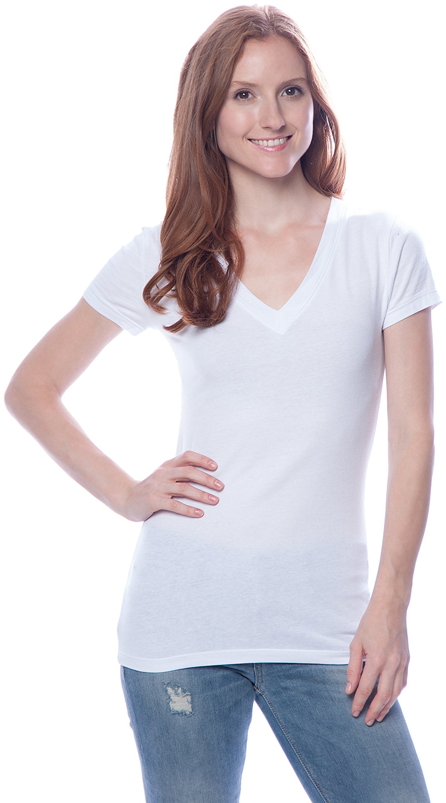 4 Pack Zenana Women's Basic V-Neck T-Shirts - Soft Cotton Casual Tees for Everyday Wear, Layering & Lounge Outfits