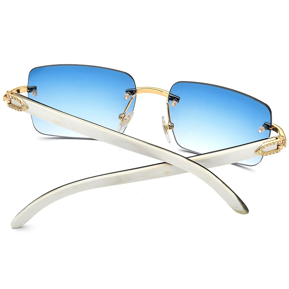 HEPIDEM 100% Genuine Buffalo Horn Rimless Square Sunglasses for Men - UV Protection Polarized Classic Style for Driving, Fishing & Outdoor Activities