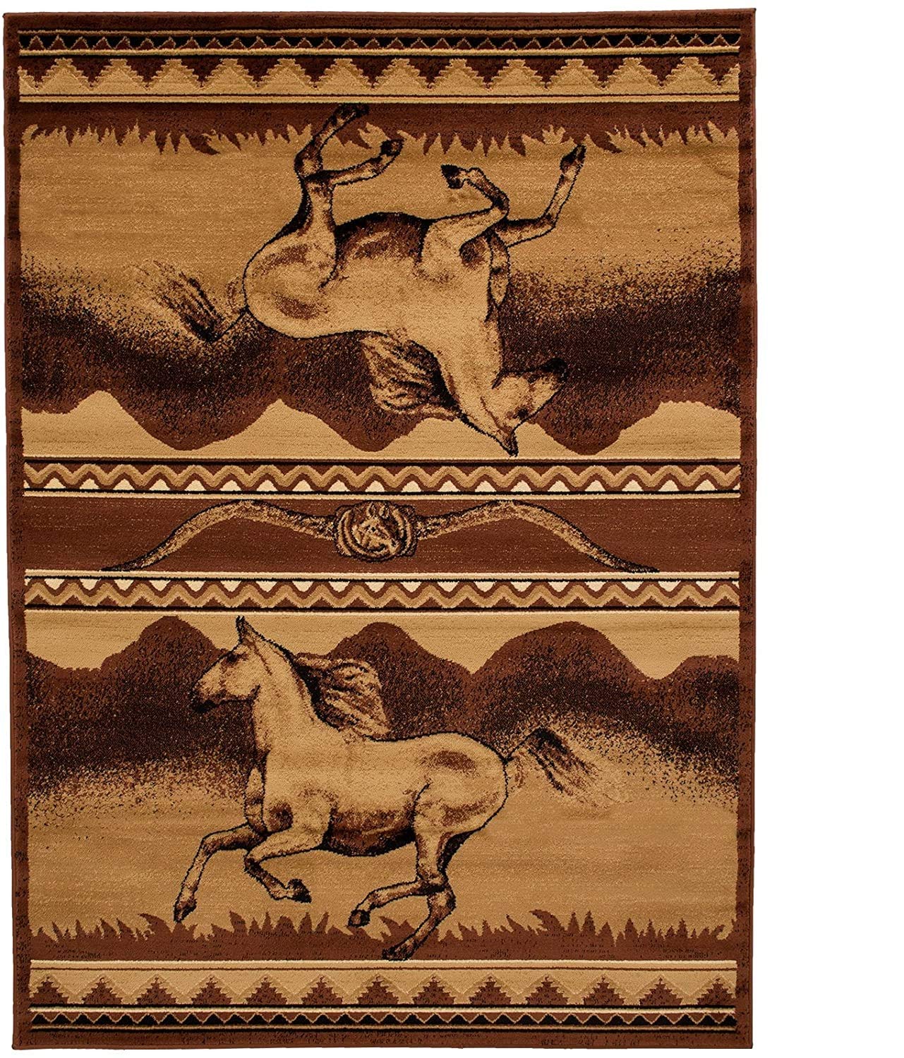 Champion Western Country Theme Running Horse Area Rug 7’8” X 10’8” - Handmade Southwestern Decor for Living Room, Bedroom & Ranch Style Homes