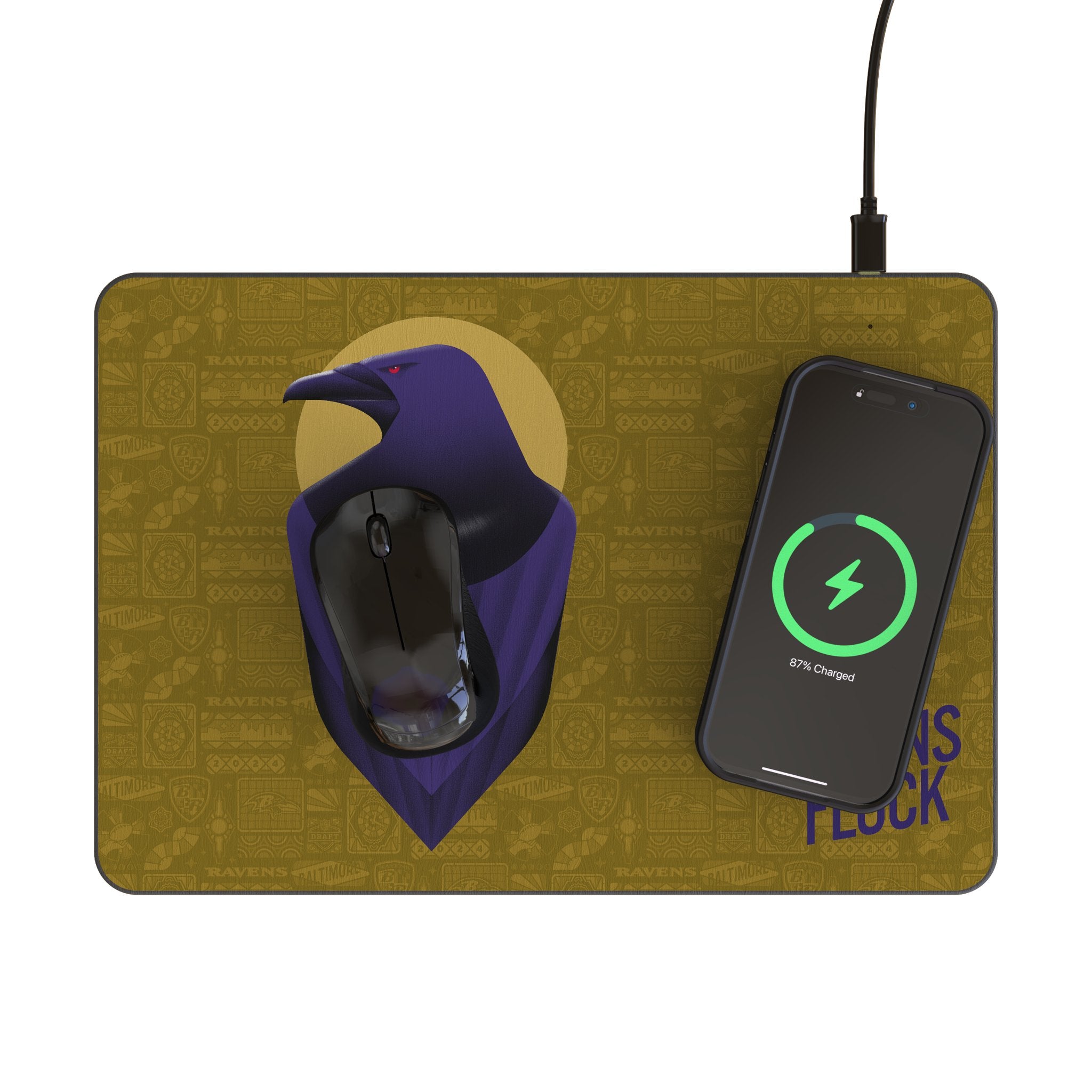 Baltimore Ravens 2024 Edition 15W Fast Wireless Charging Mouse Pad - Officially Licensed NFL Team Gear for Desk, Office & Gaming Setup