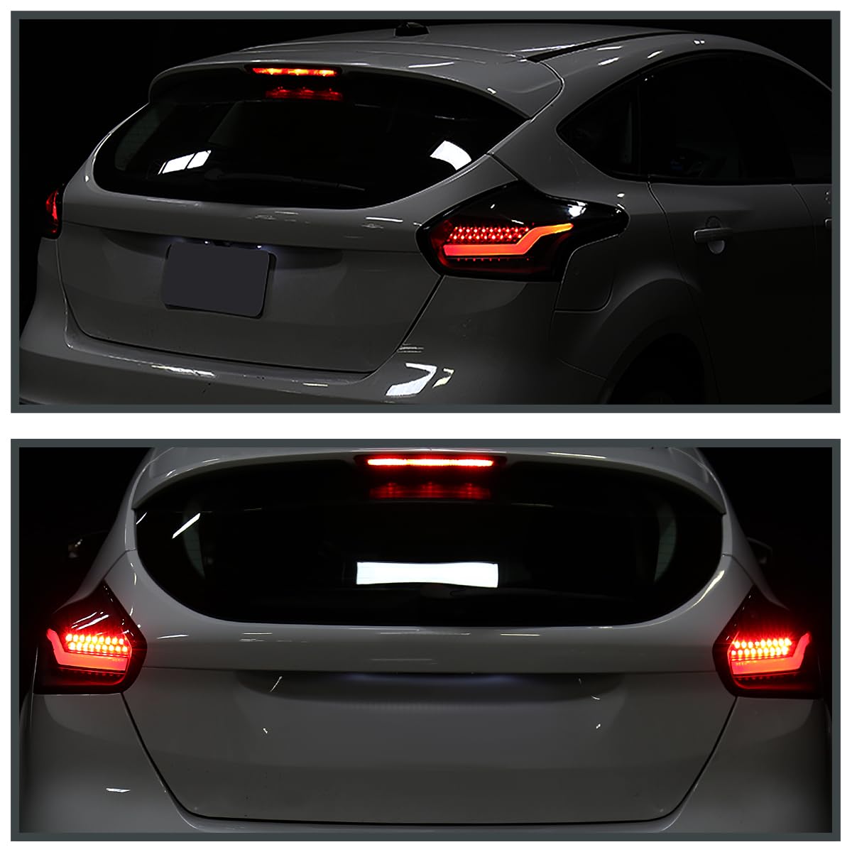 Spec-D Tuning Black LED Tail Lights for 2015-2018 Ford Focus SE/ST/Titanium & 2016-2018 Focus RS Hatchback - Left & Right Pair Assembly - Enhanced Night Visibility & Modern Style for Street & Show Cars