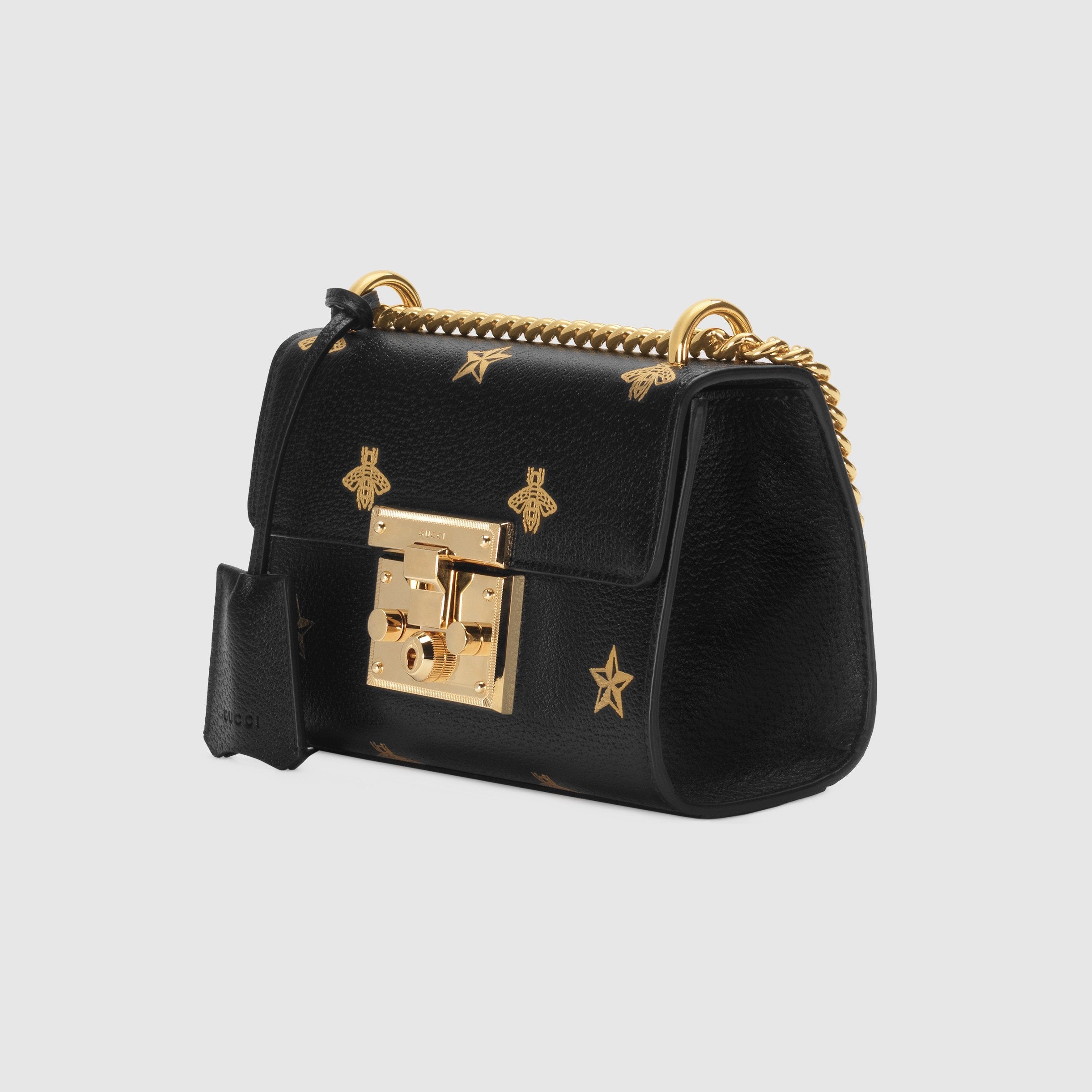 Gucci Padlock Bee Star Small Shoulder Bag for Women - Black Leather Crossbody Purse with Gold-Tone Hardware | Perfect for Date Night, Travel & Everyday Use