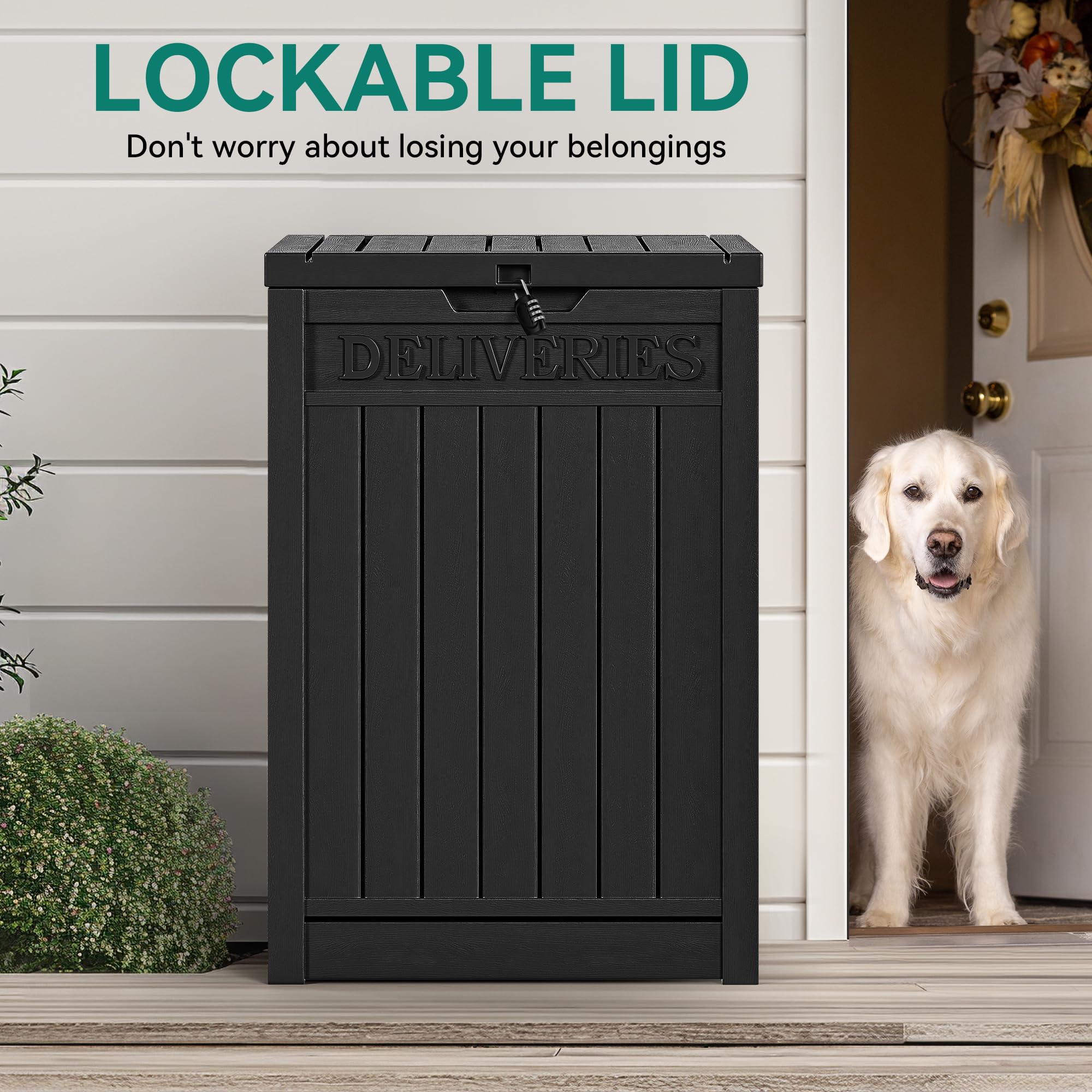 YITAHOME 51 Gallon Resin Outdoor Storage Box with Lock - Waterproof Deck Box for Porch, Patio, or Curbside - Secure Package Delivery Storage Container (Black) - Ideal for Mail, Packages, Cushions, and Outdoor Gear