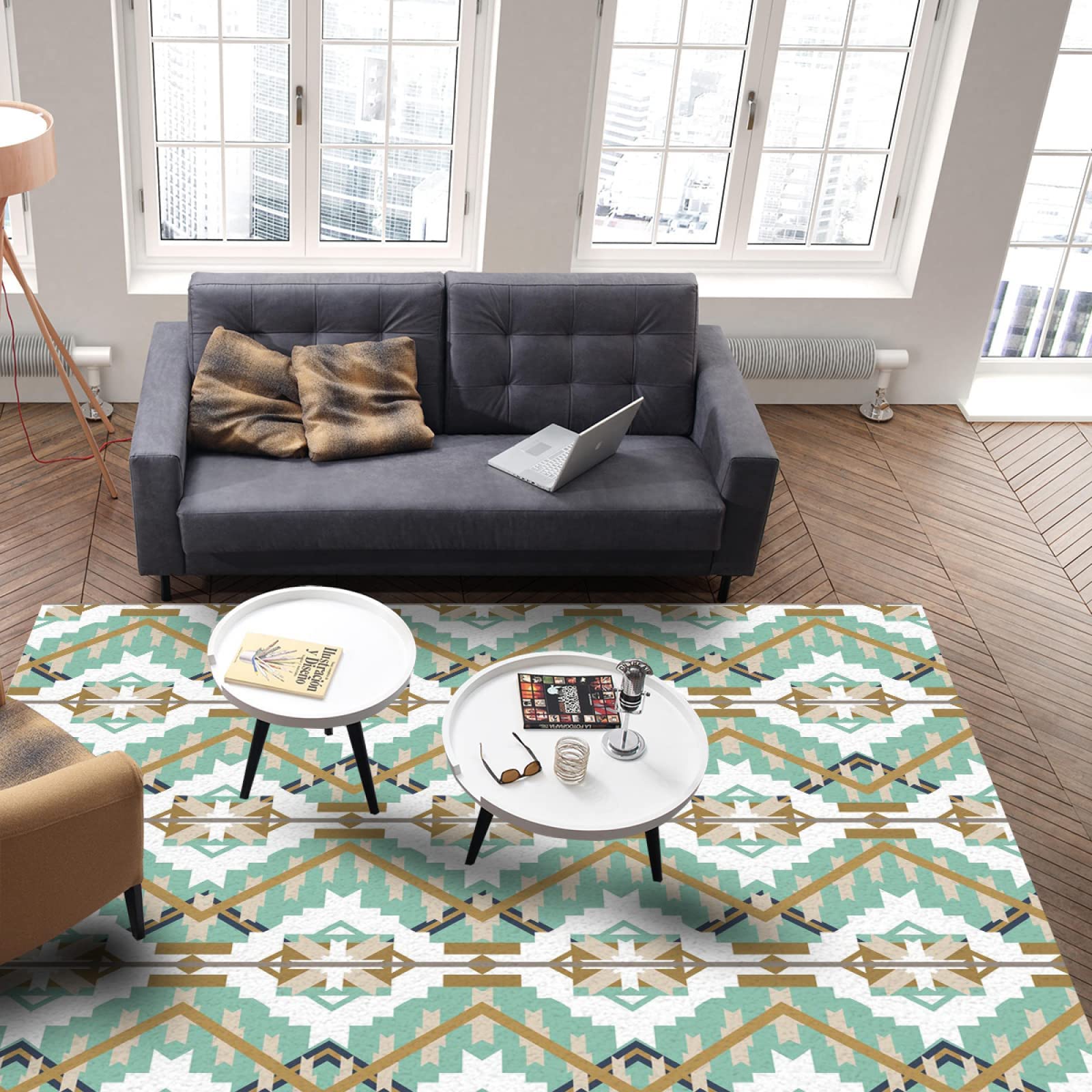Authentic Native American Aztec Area Rug - Soft Washable Non-Slip Ethnic Carpet for Living Room, Bedroom, Kitchen | 5.3x4ft Southwestern Home Decor | Perfect for Boho Chic Interiors & Cozy Floor Accents
