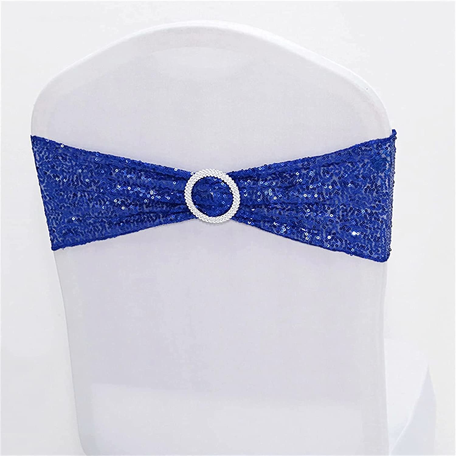 12 Pack Blue Sequin Chair Sashes - Stretch Spandex Chair Bands with Buckle for Wedding, Banquet, Birthday, Graduation, Anniversary & Prom Decorations | Perfect for Party Chair Decor, Event Seating & Celebration Decorations