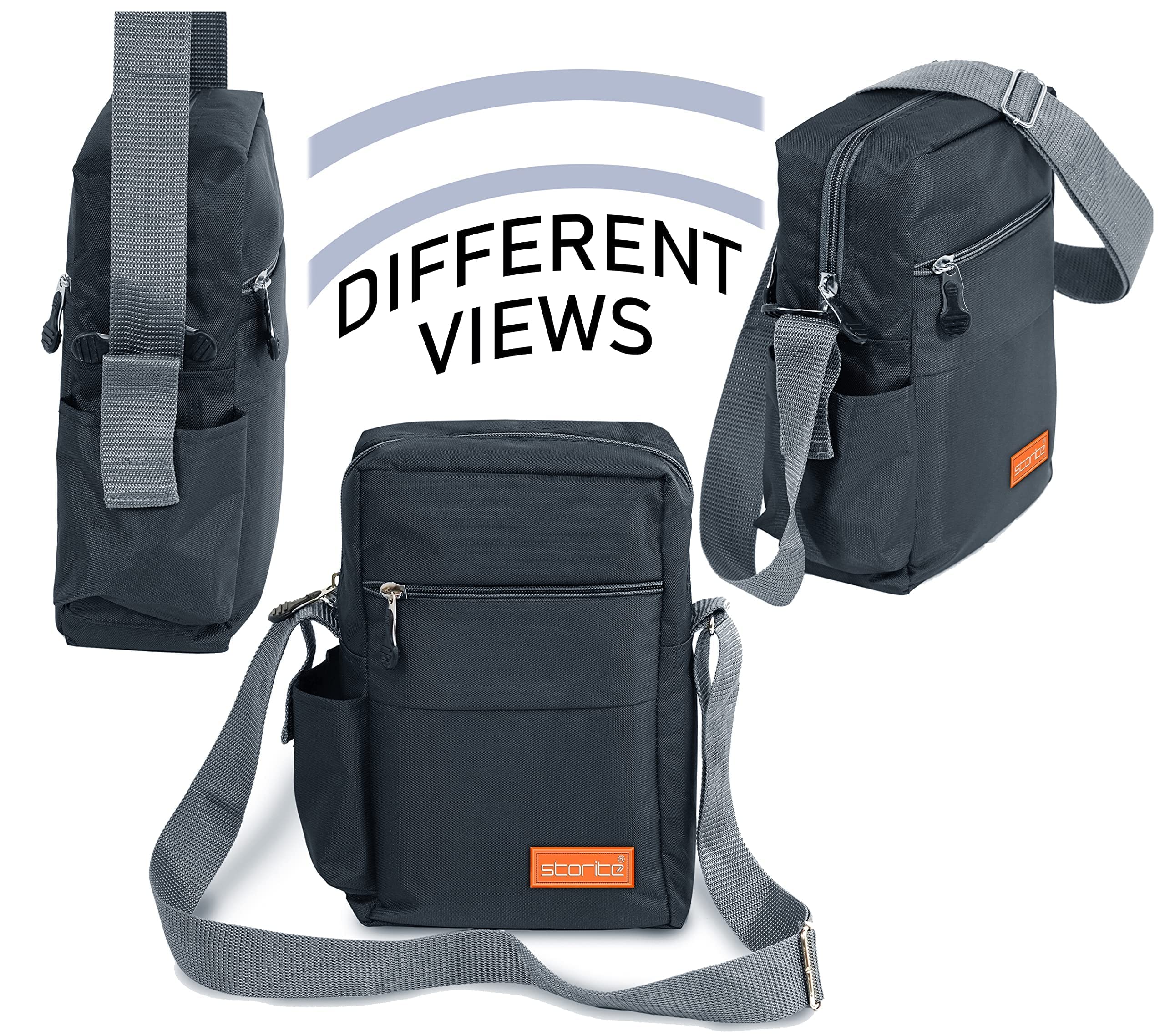 Storite 10 Inch Stylish Padded Mini Sling Bag for Men & Women - Compact Travel Bag with Water Bottle Pocket (25x16x7.5cm, Dark Grey) - Perfect for Passport Storage, Daily Commute & Outdoor Adventures