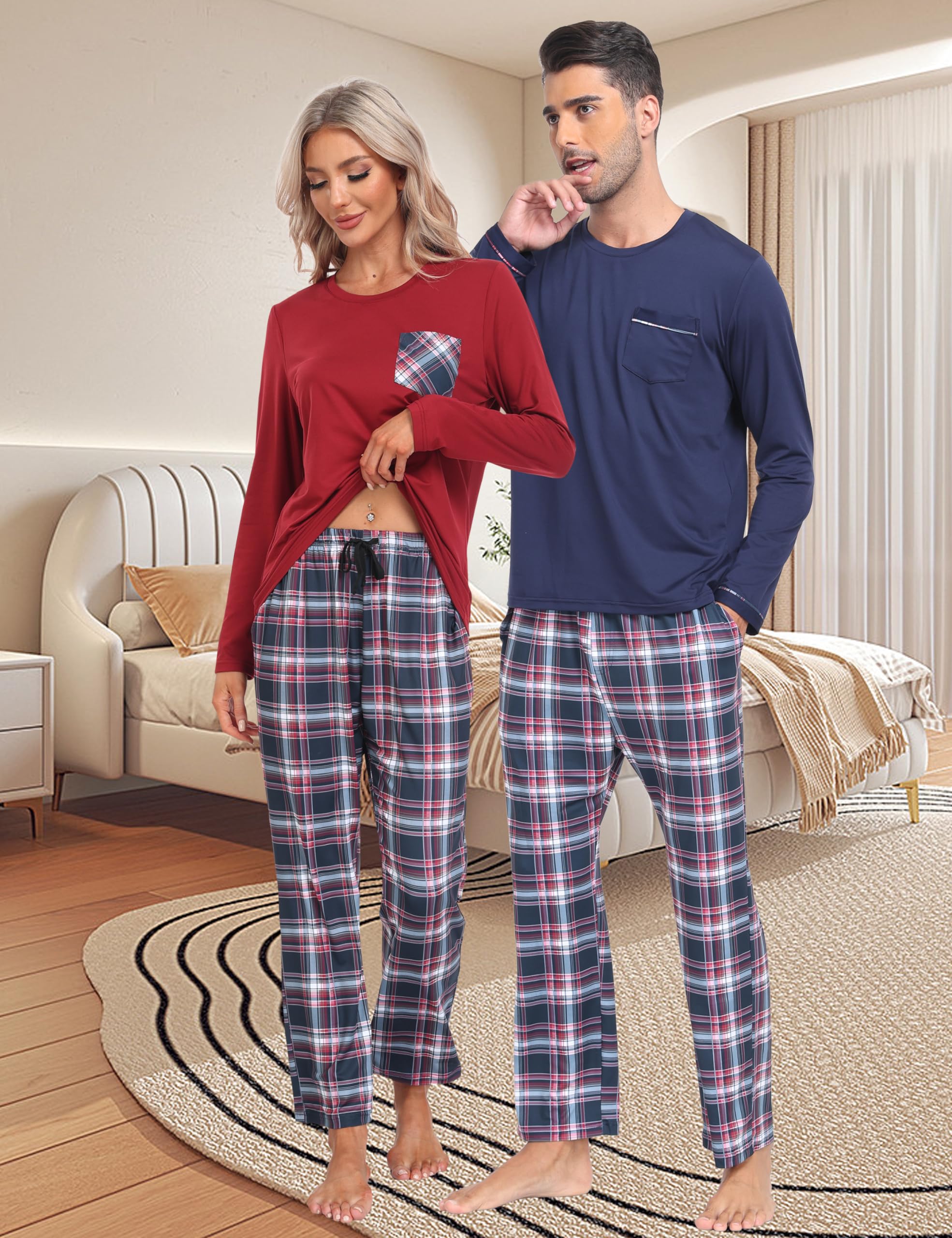 MoFiz Soft & Comfortable 2-Piece Pajama Set for Men & Women - Long Sleeve Sleepwear with Pockets - Cozy Loungewear for Nighttime Relaxation & Weekend Comfort
